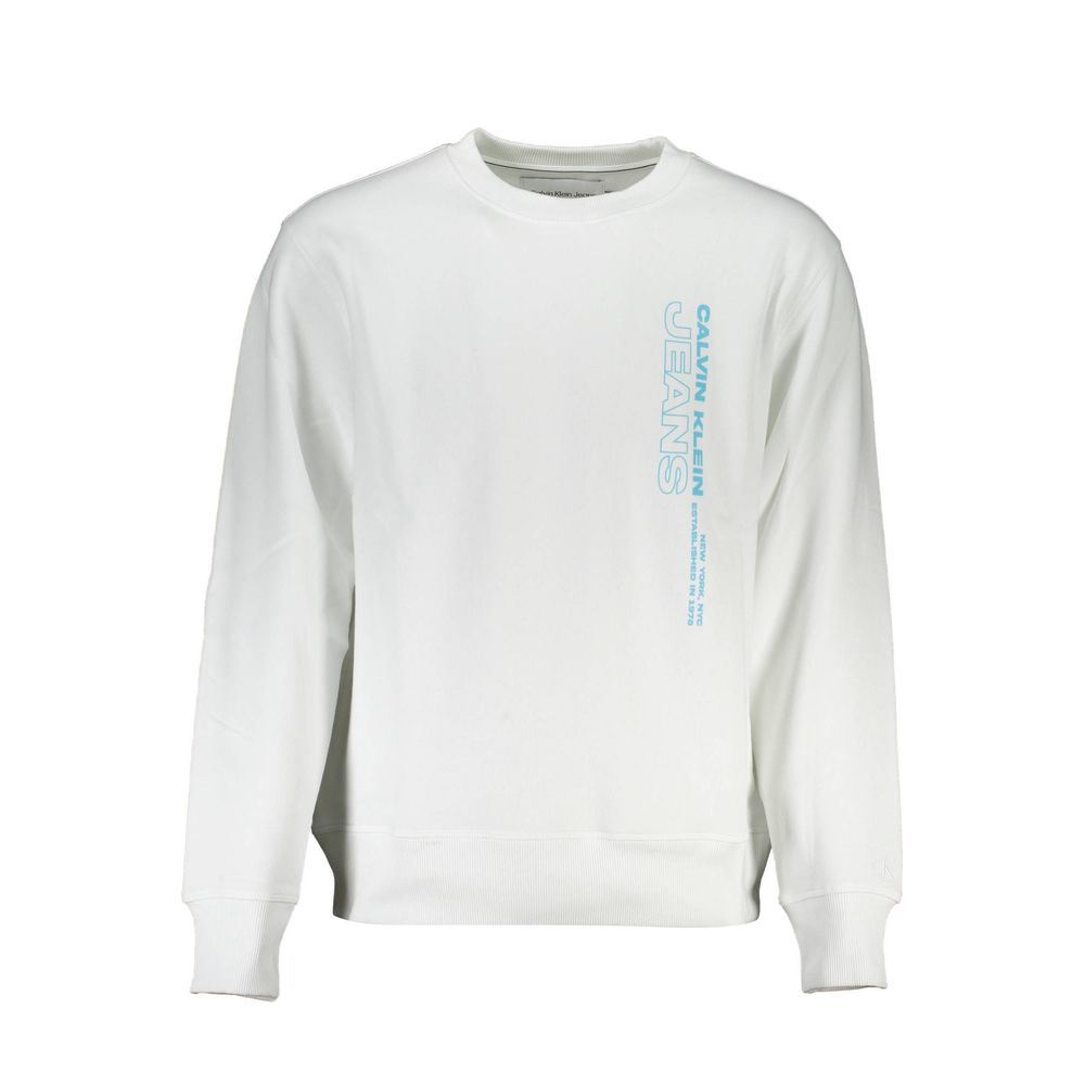Crisp White Crew Neck Cotton-Blend Sweater - ventzia