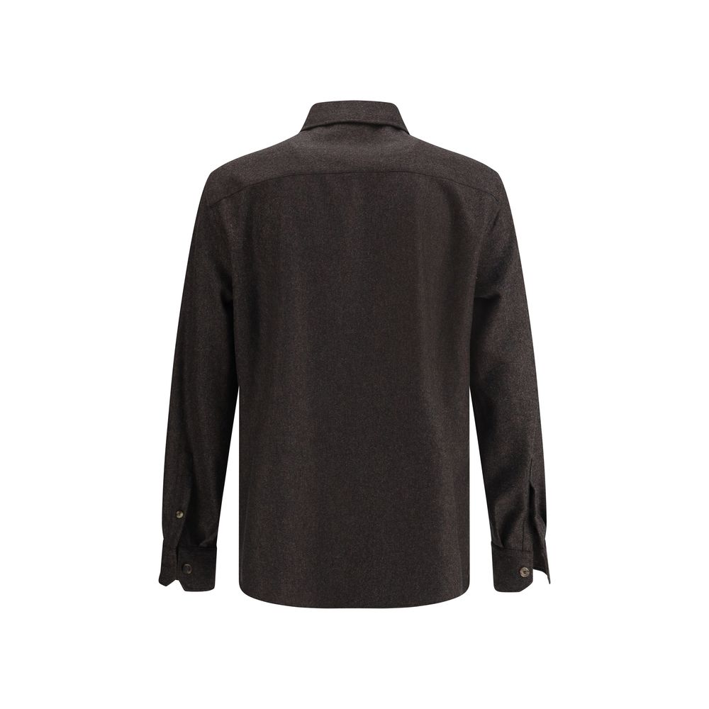 Brown Fleece Wool Pattern Shirt - ventzia