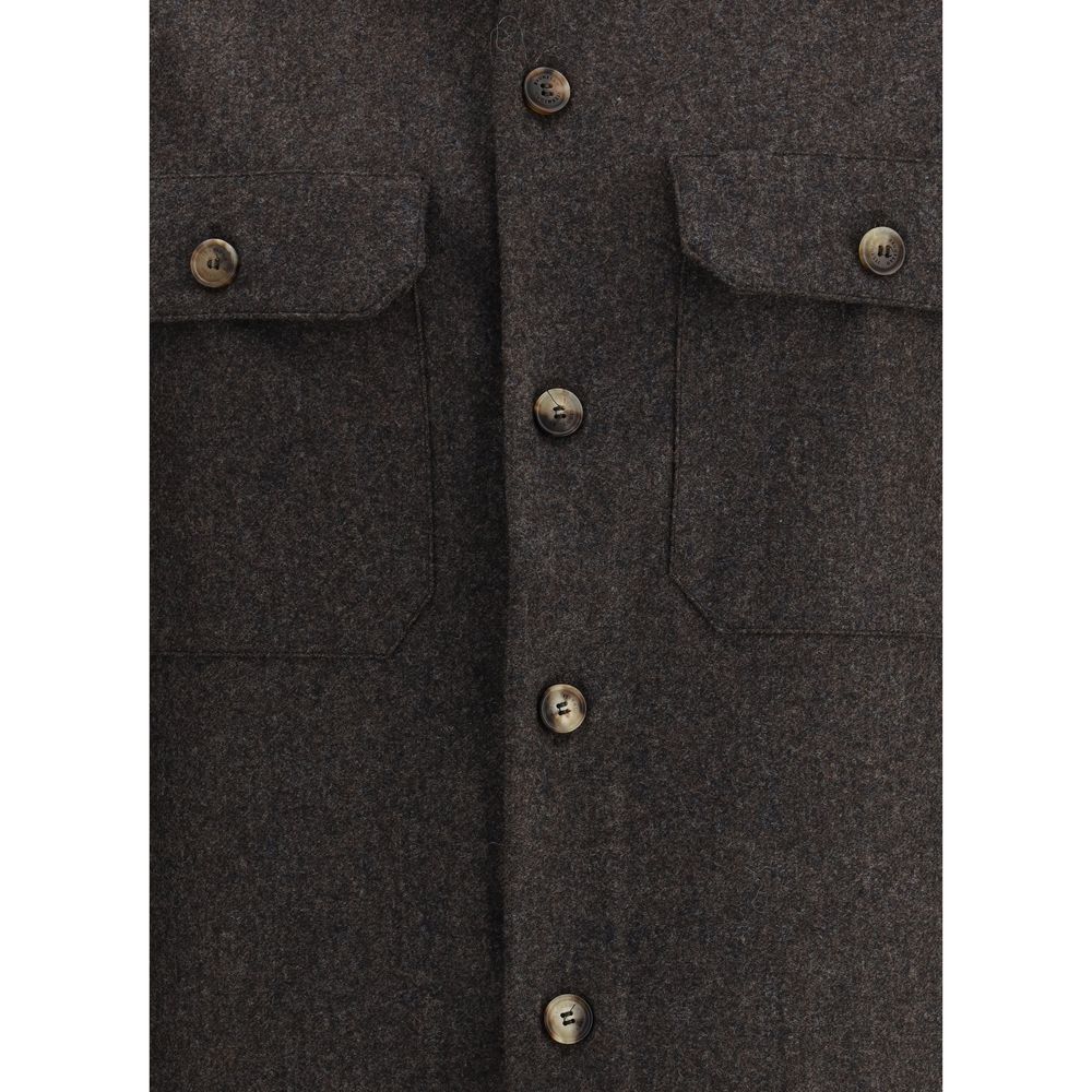 Brown Fleece Wool Pattern Shirt - ventzia