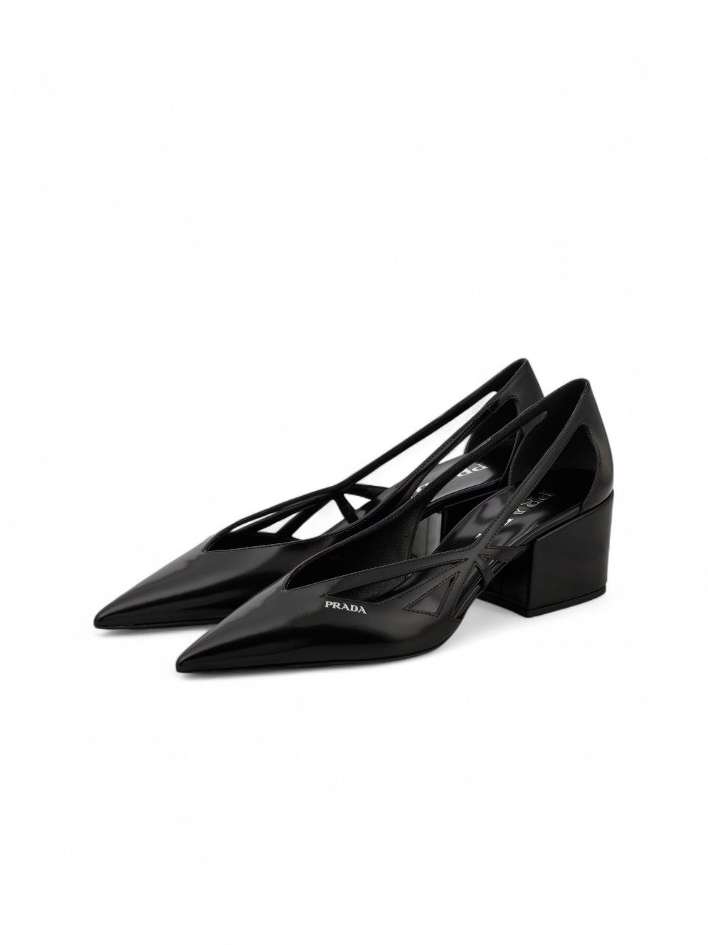 Black Leather Cut-Out Pumps 55 - ventzia