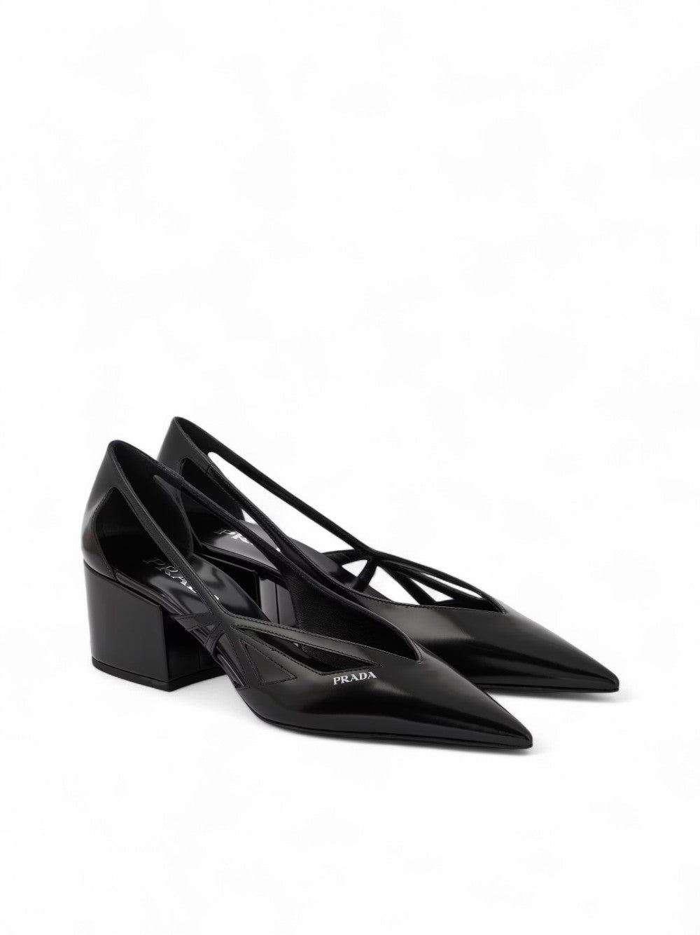 Black Leather Cut-Out Pumps 55 - ventzia