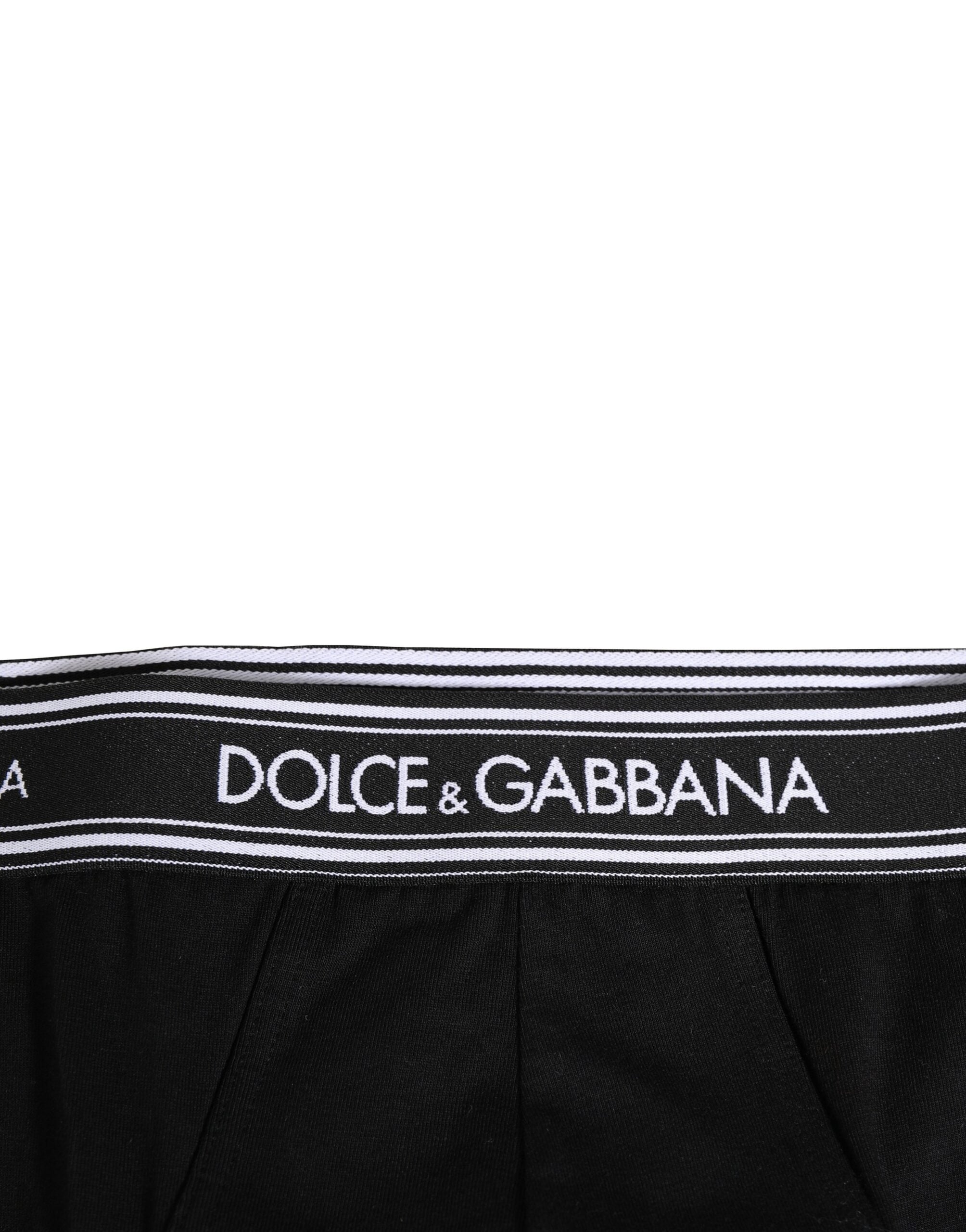 Black Cotton Stretch Logo Print Brief Underwear - ventzia