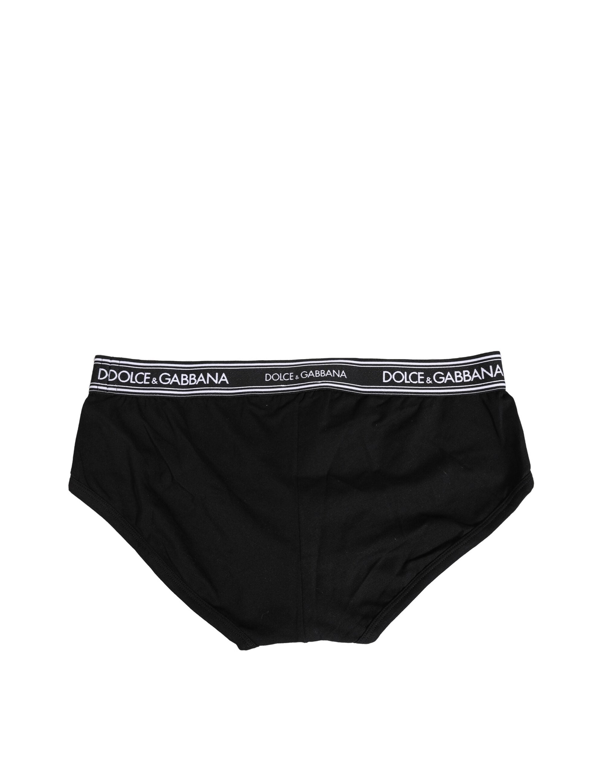 Black Cotton Stretch Logo Print Brief Underwear - ventzia