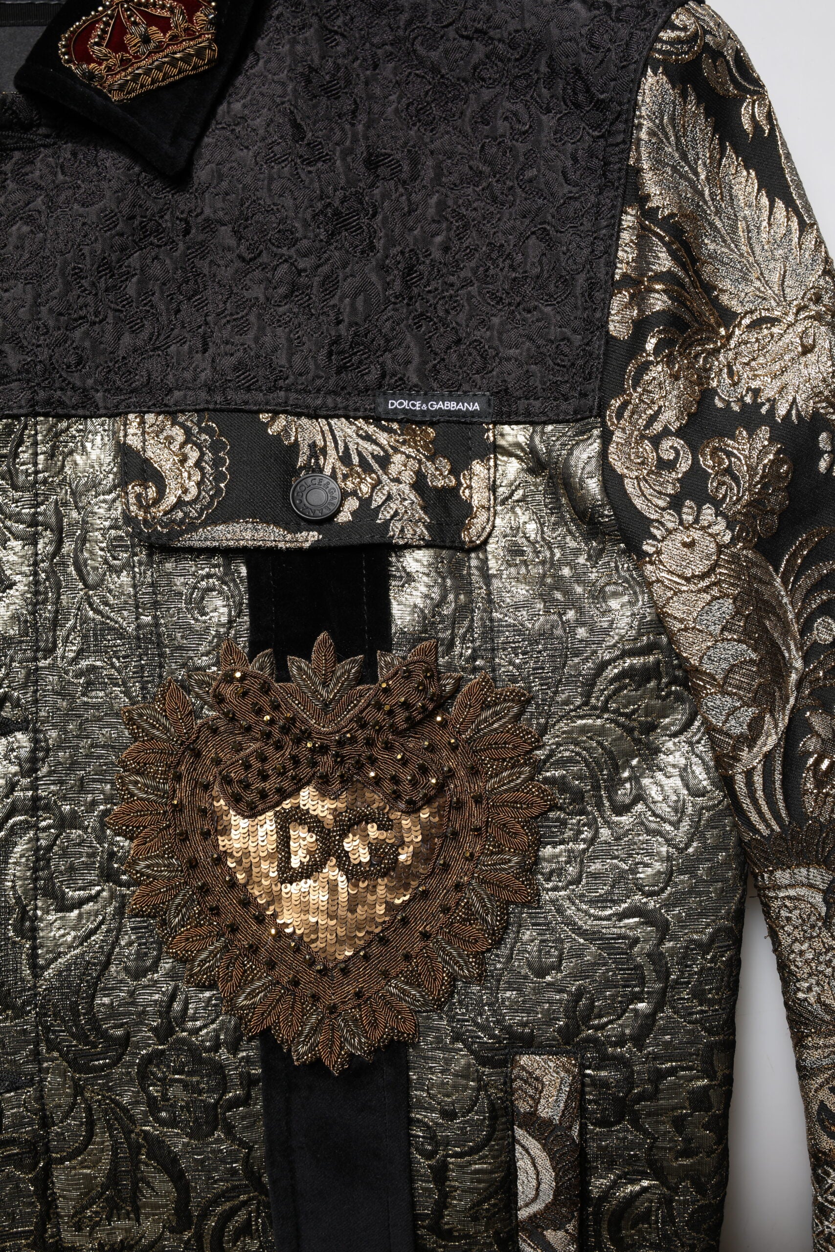 Black Gold Floral Jacquard Men Biker Jacket - ventzia