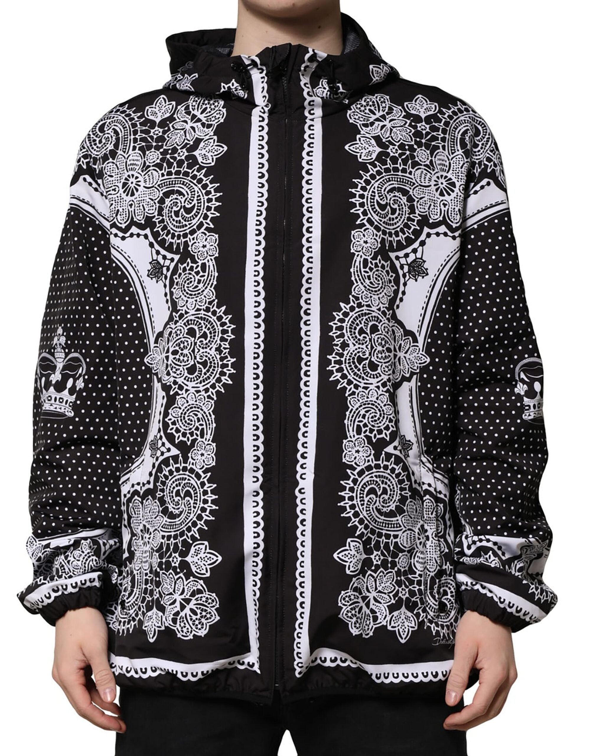 Black Bandana Print Hooded Bomber Jacket - ventzia