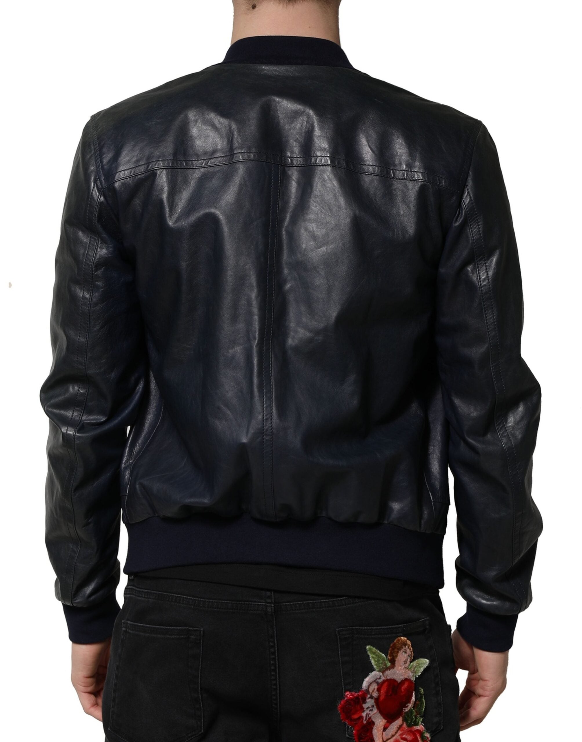Black Lambskin Leather Biker Full Zip Jacket - ventzia