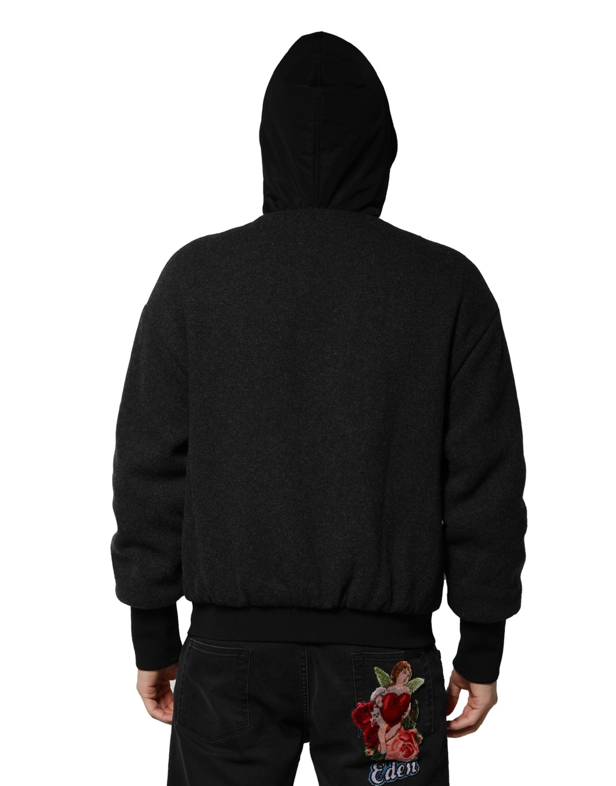 Black DG Logo Plaque Hooded Bomber Jacket - ventzia
