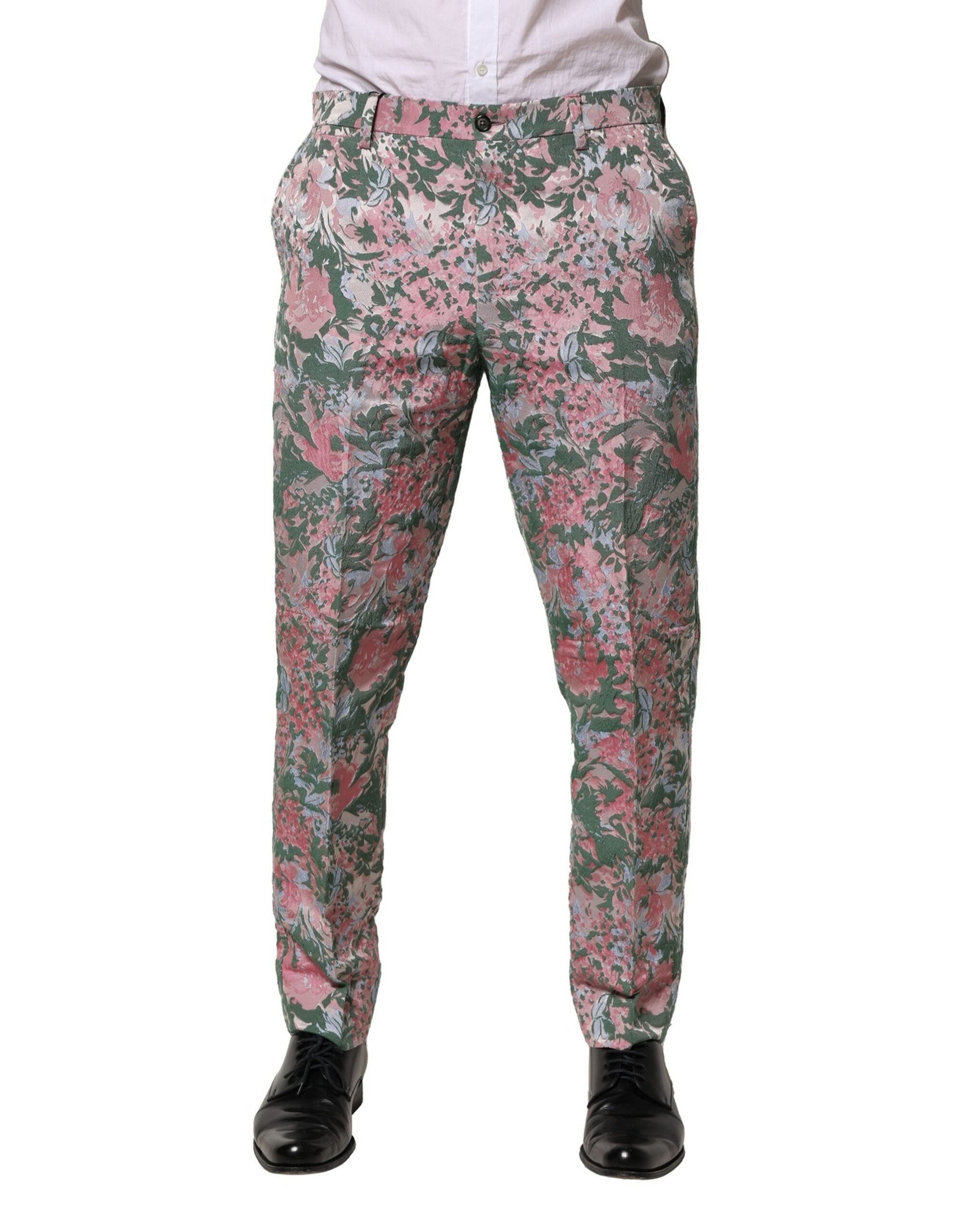 Multicolor Floral Jacquard Pants - ventzia