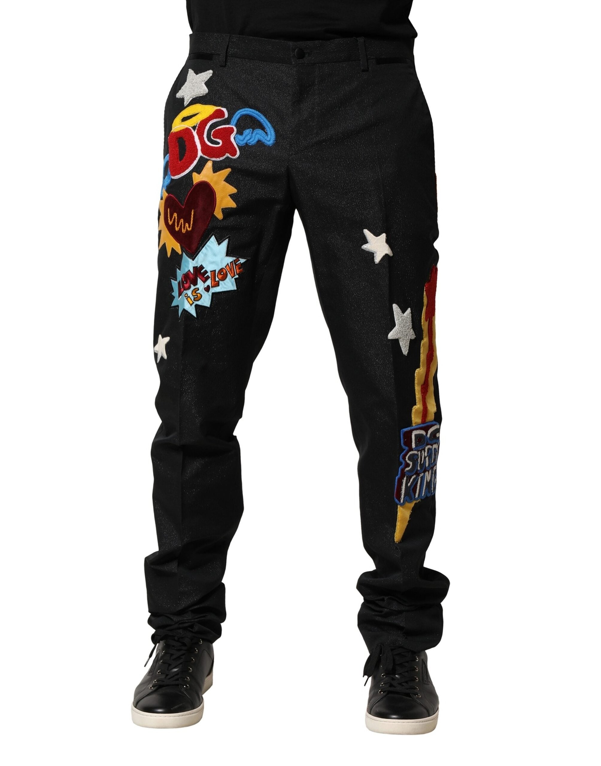 Black Graphic Embroidery Men Pants - ventzia