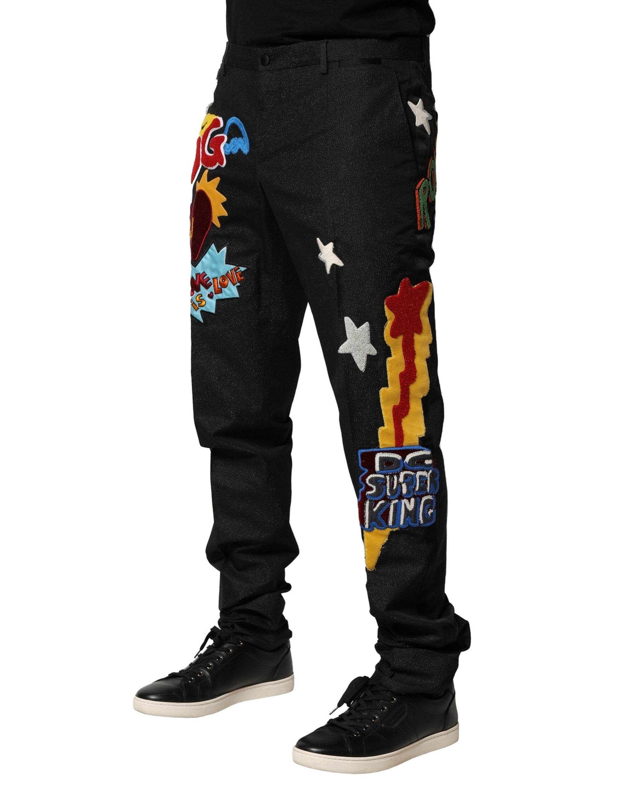 Black Graphic Embroidery Men Pants - ventzia