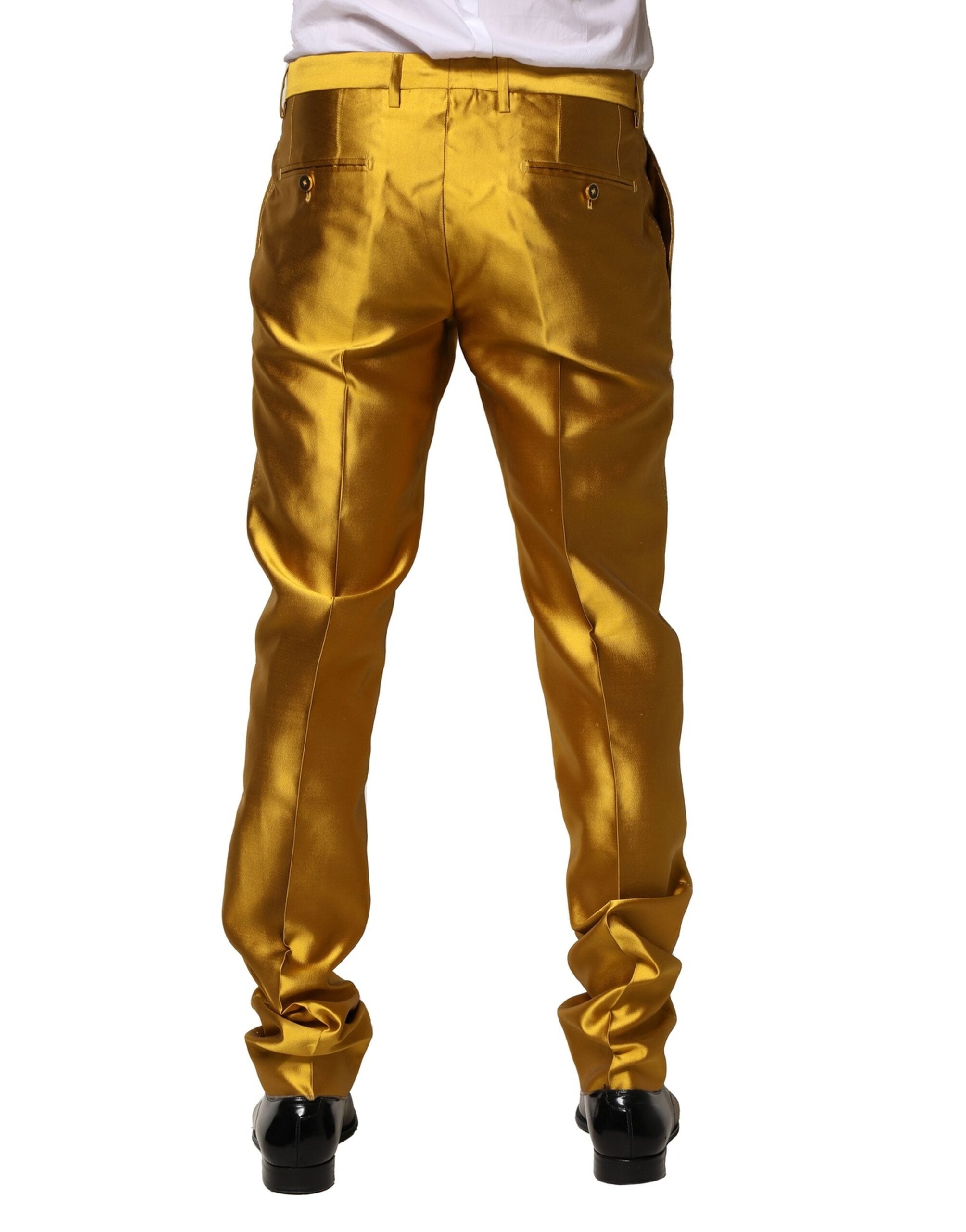 Yellow Silk Tapered Dress Men Pants - ventzia