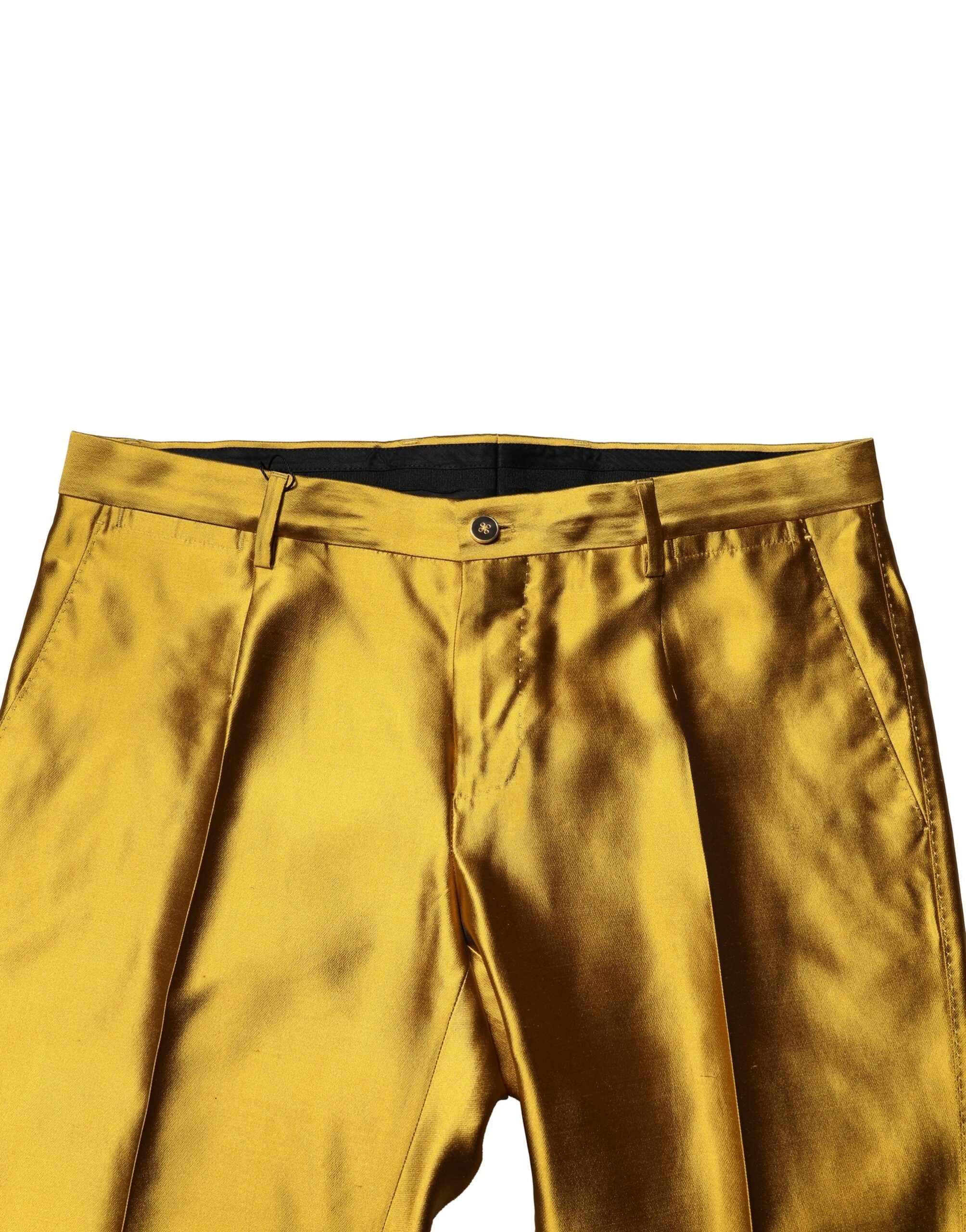 Yellow Silk Tapered Dress Men Pants - ventzia