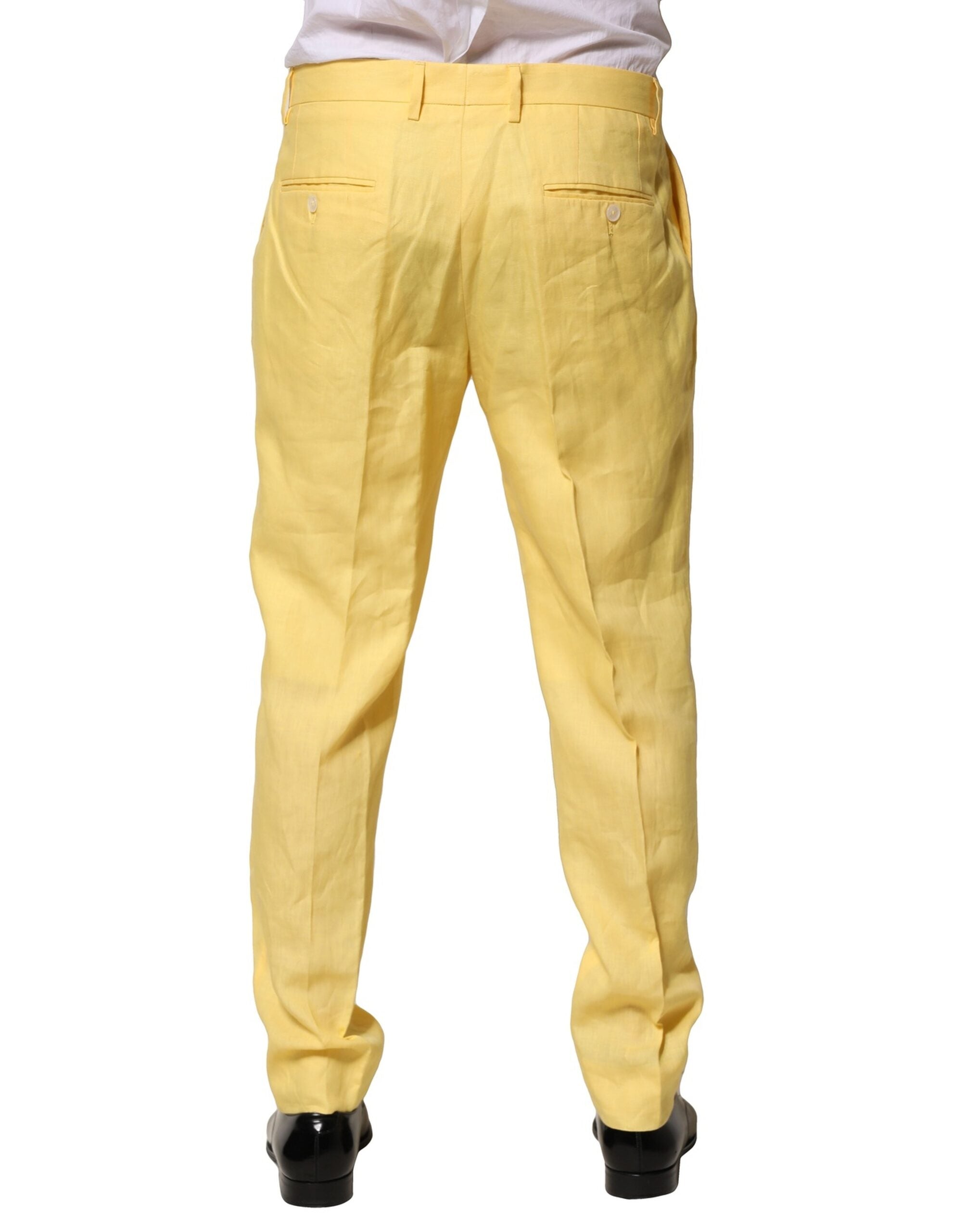 Yellow Flax Tapered Dress Men Pants - ventzia