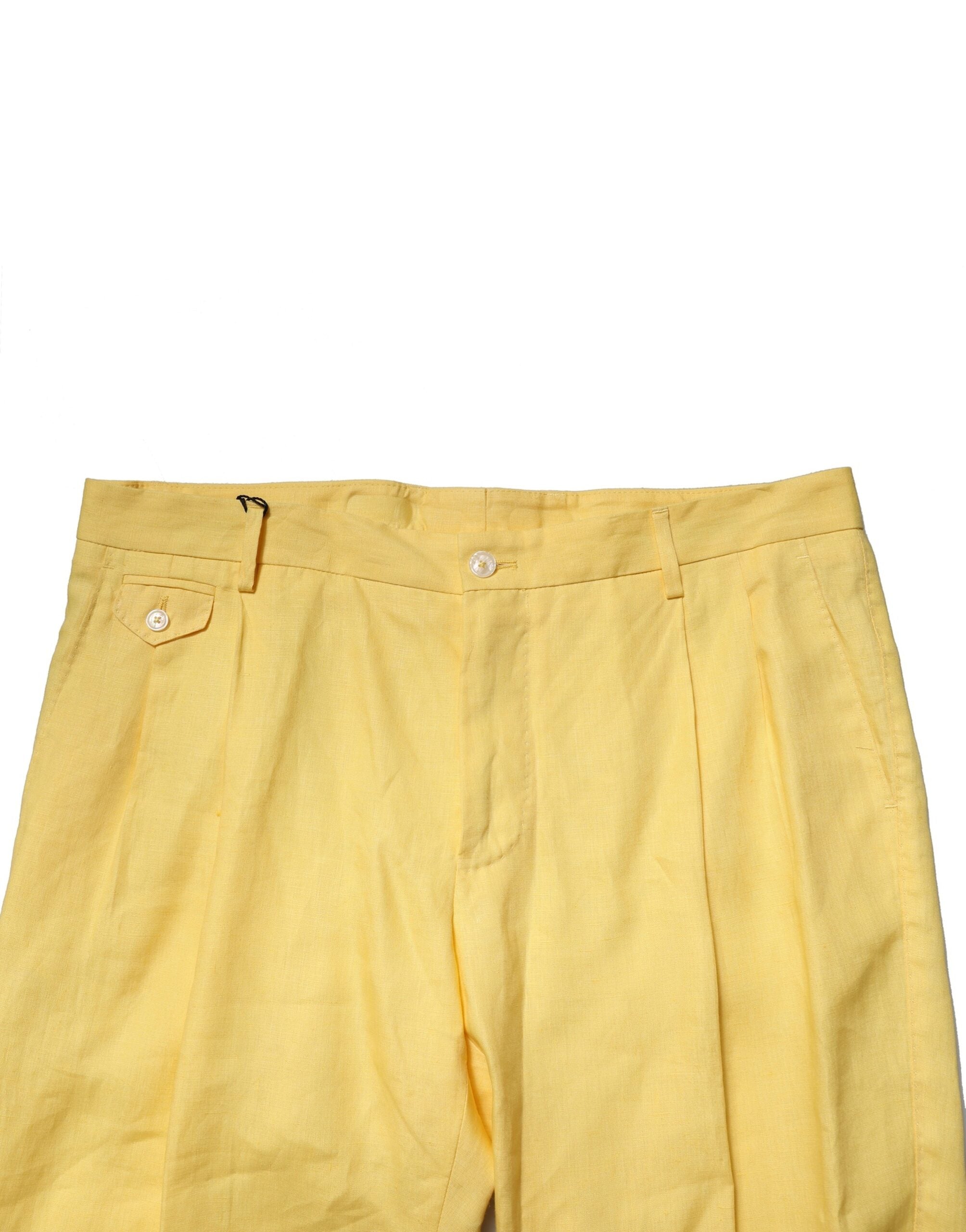 Yellow Flax Tapered Dress Men Pants - ventzia
