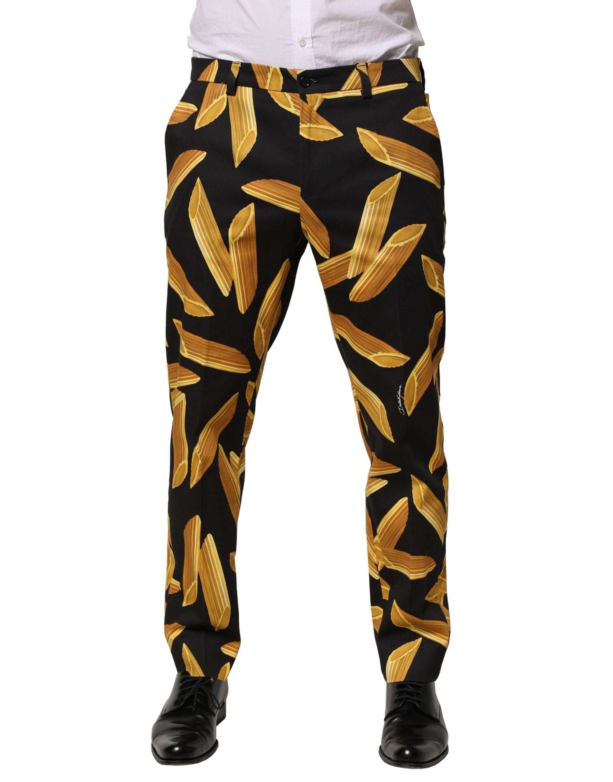 Black Pasta Print Tapered Men Pants - ventzia