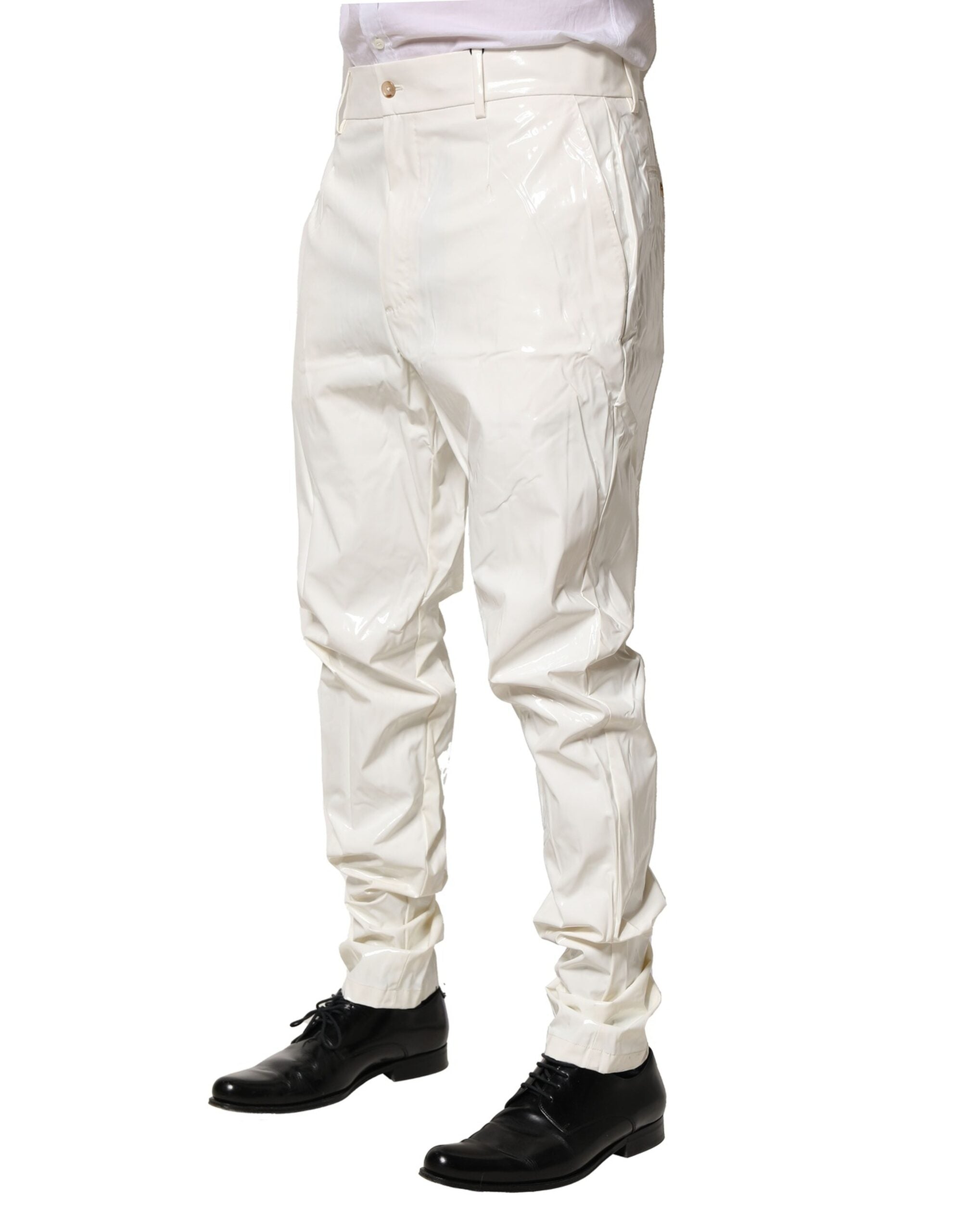 White Nylon Tapered Dress Men Pants - ventzia