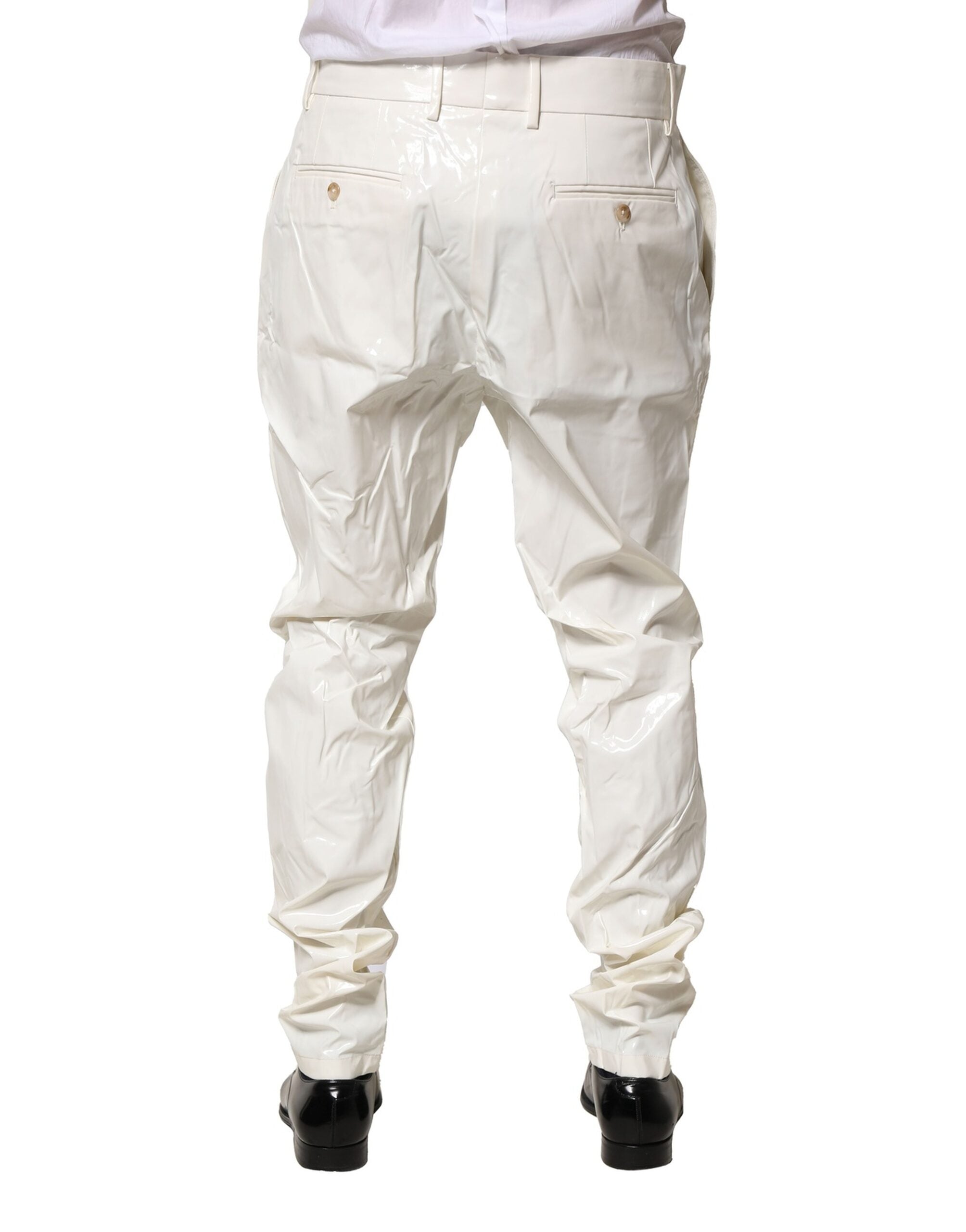 White Nylon Tapered Dress Men Pants - ventzia