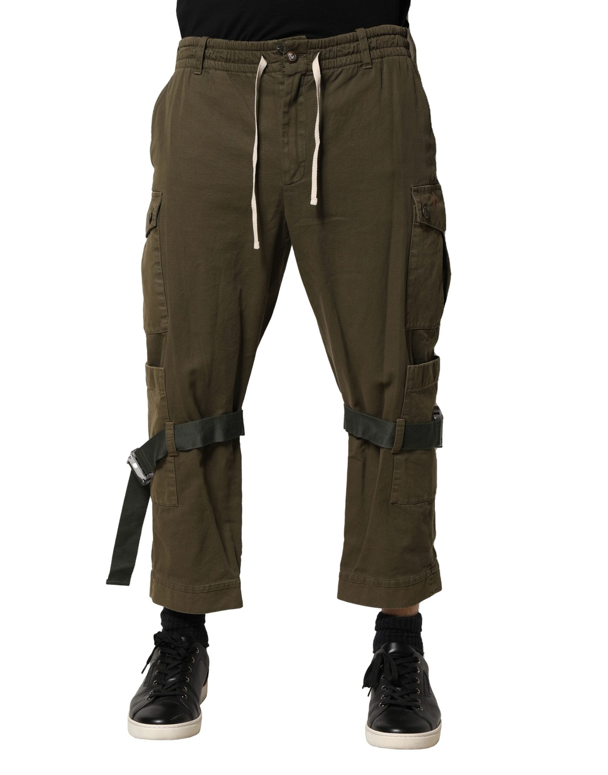 Brown Cotton Cargo Drawstring Pants - ventzia