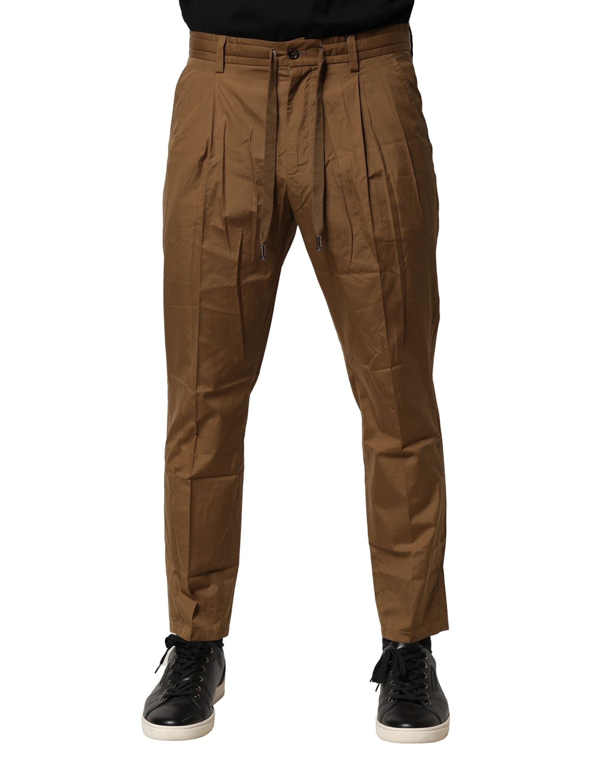 Brown Cotton Chino Mid Waist Men Pants - ventzia