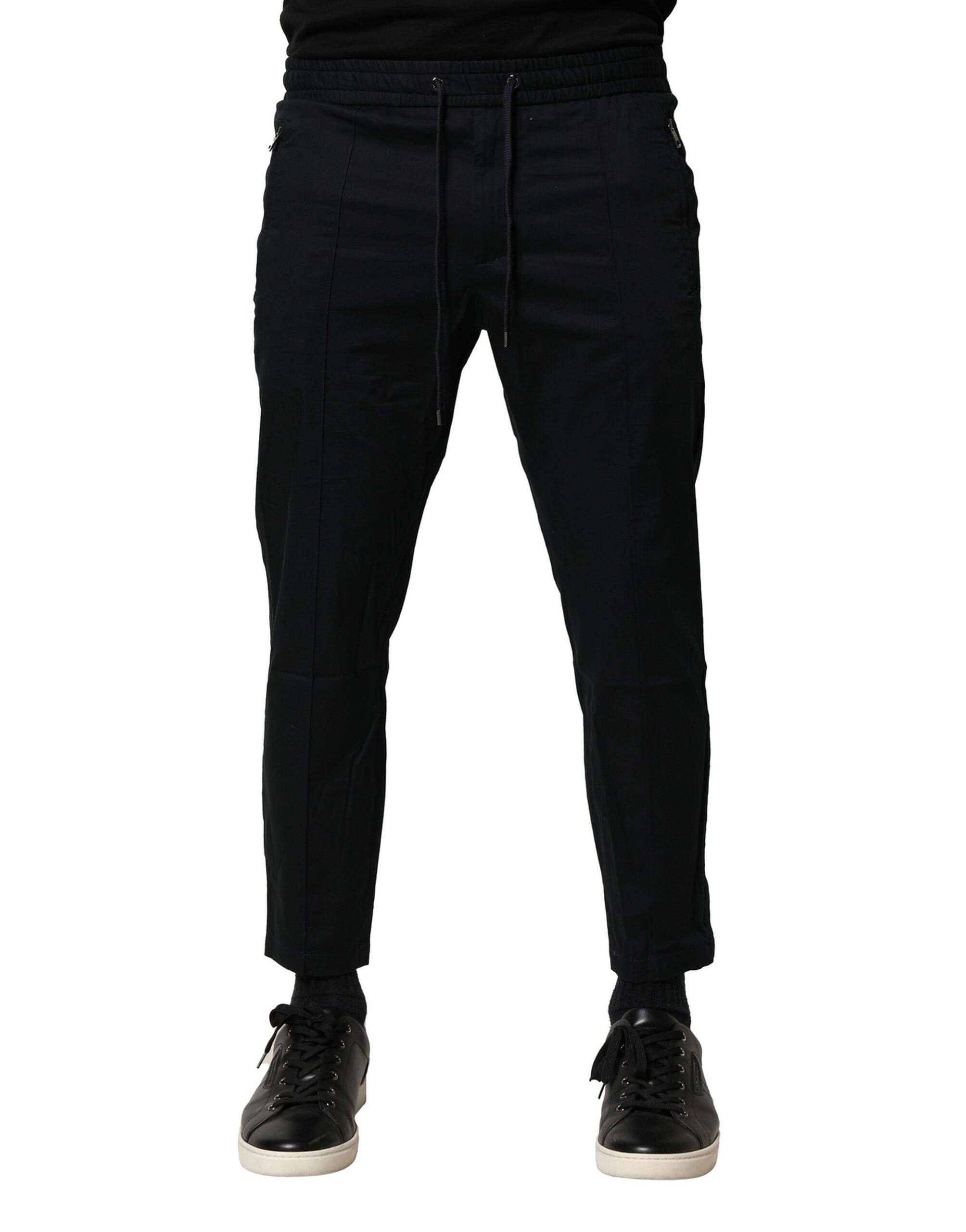 Black Cotton Mid Waist Jogger Pants - ventzia