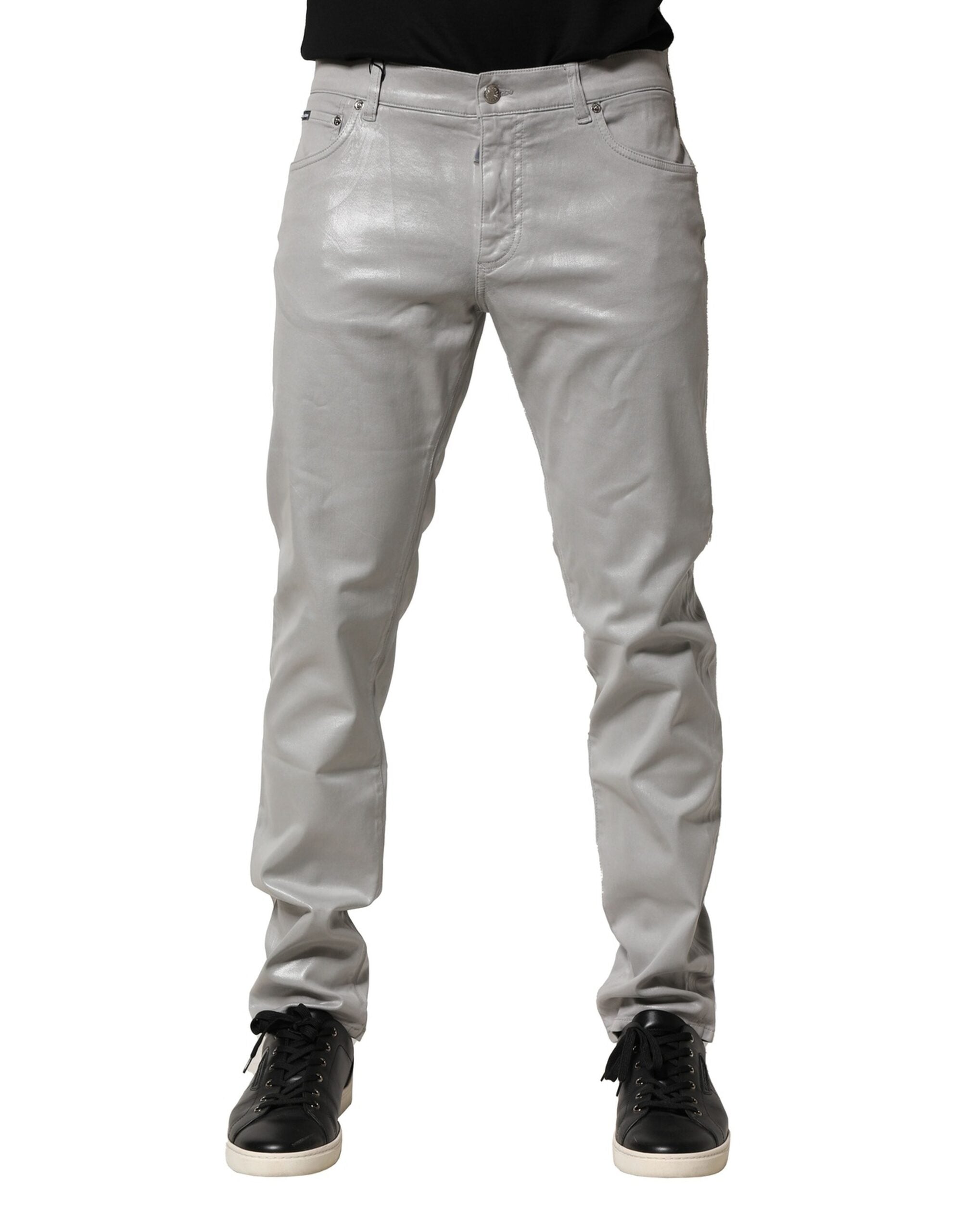 Silver Cotton Stretch Slim Denim Jeans - ventzia