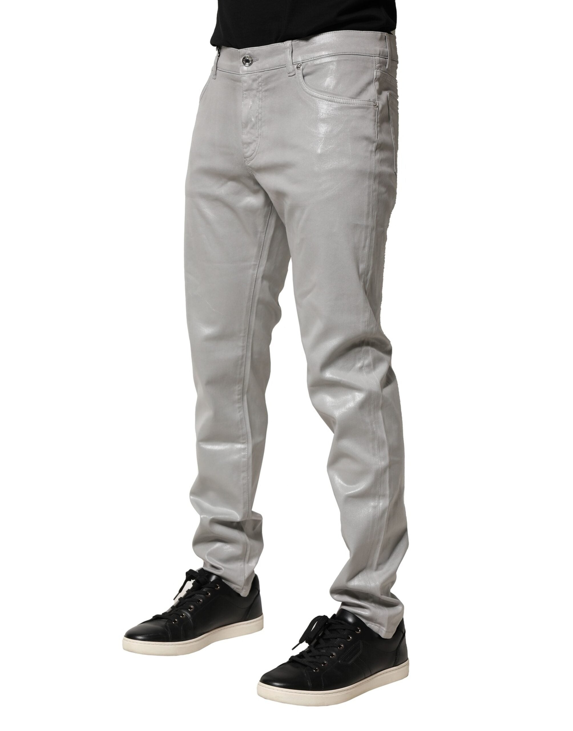 Silver Cotton Stretch Slim Denim Jeans - ventzia