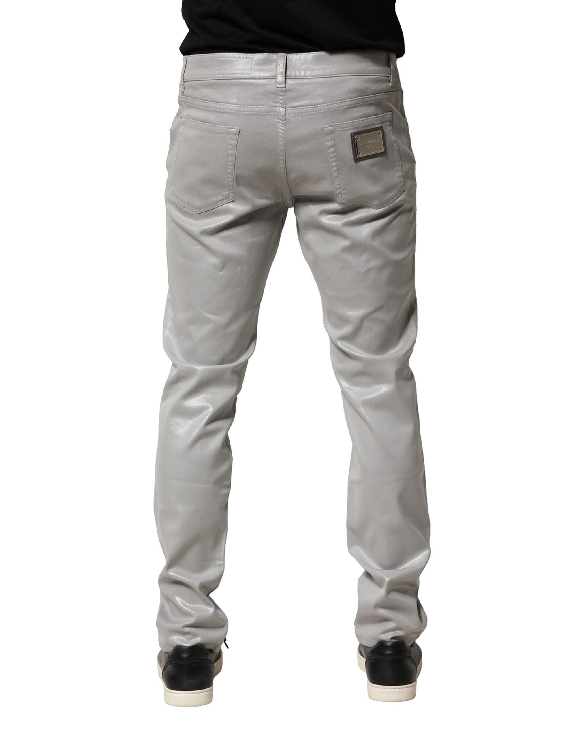 Silver Cotton Stretch Slim Denim Jeans - ventzia