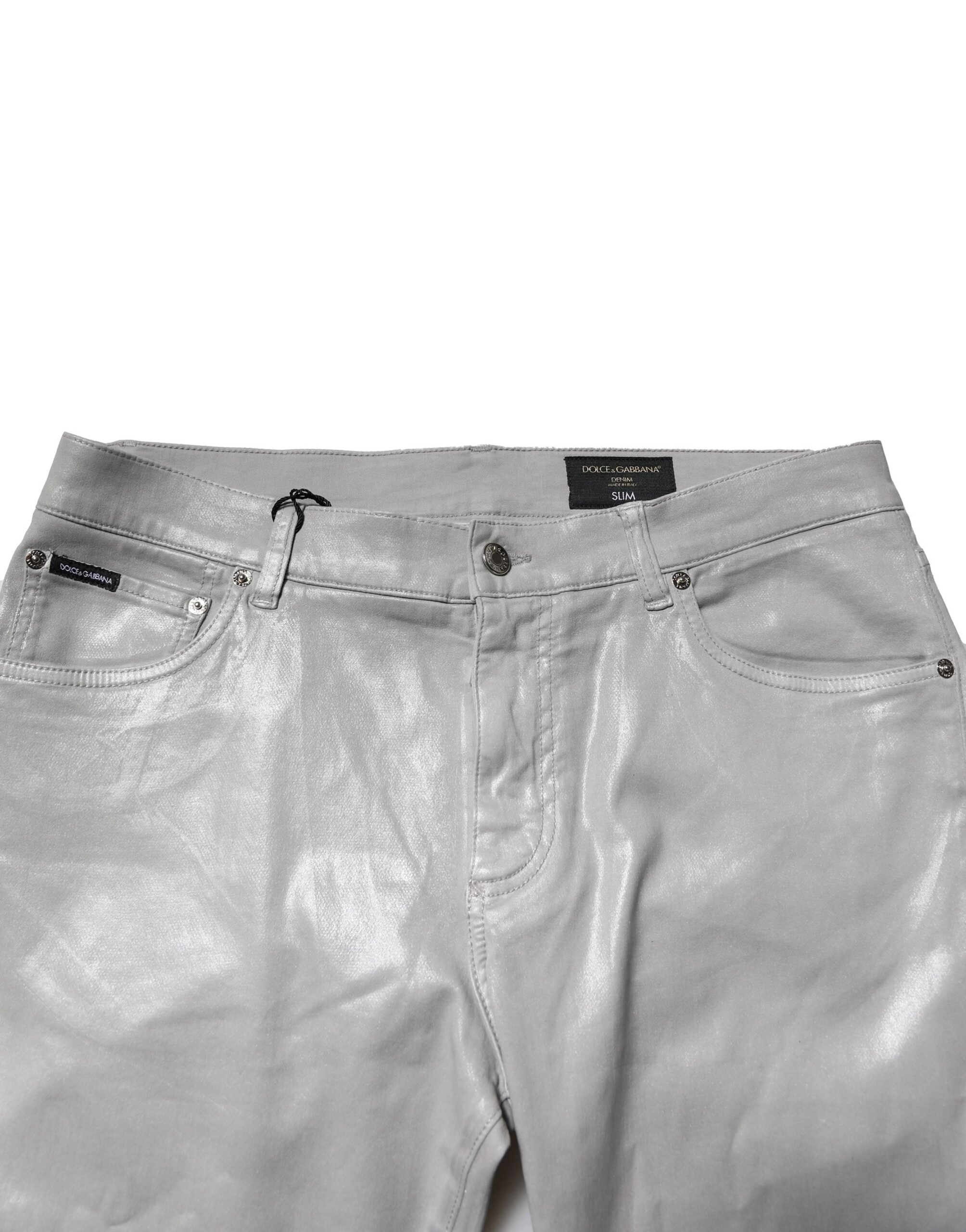 Silver Cotton Stretch Slim Denim Jeans - ventzia