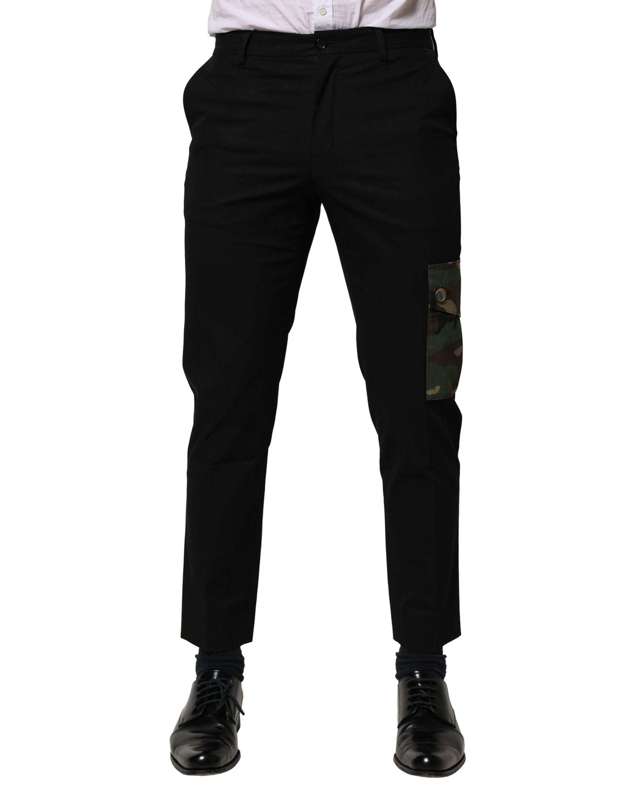 Black Cotton Cargo Dress Men Pants - ventzia