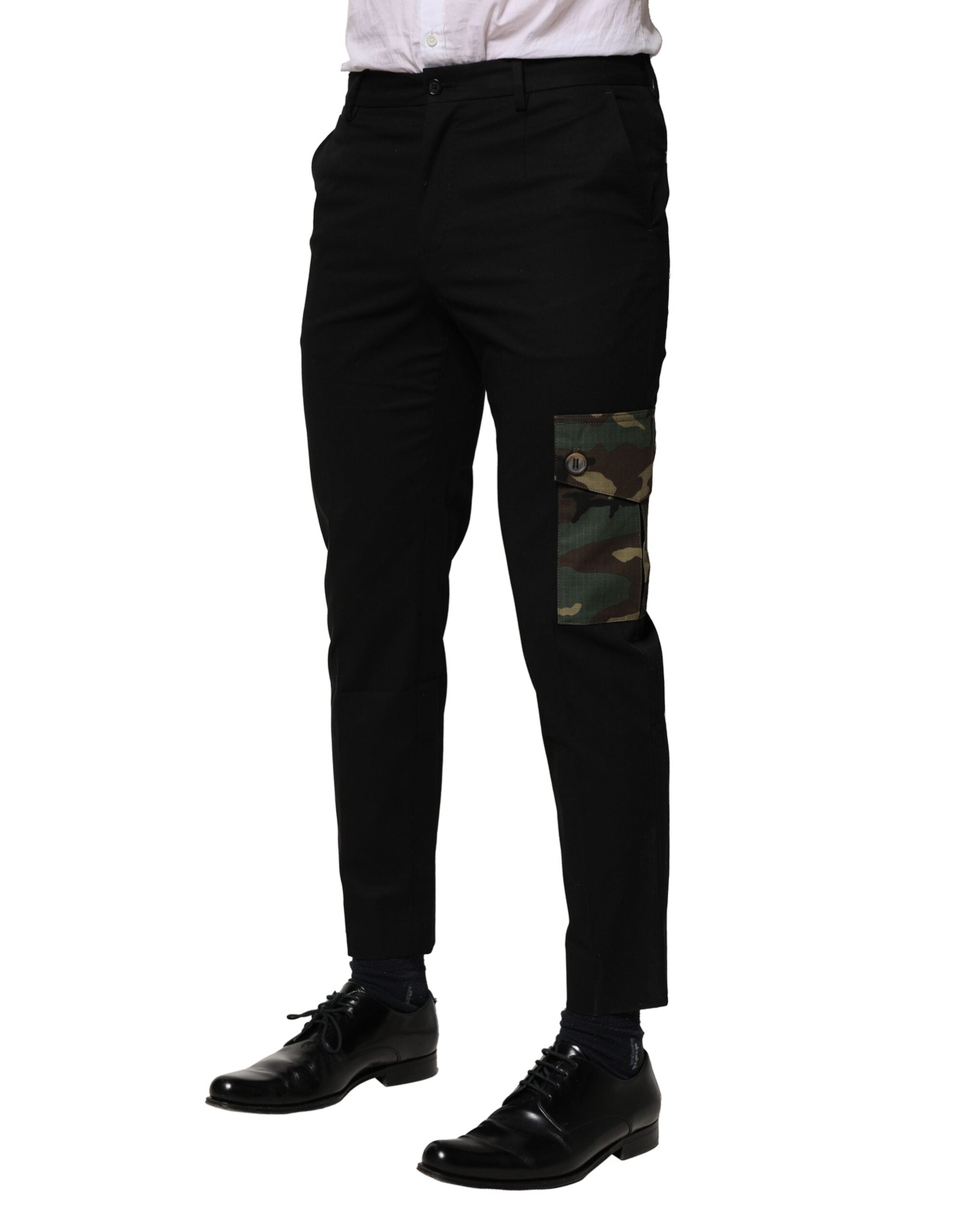 Black Cotton Cargo Dress Men Pants - ventzia