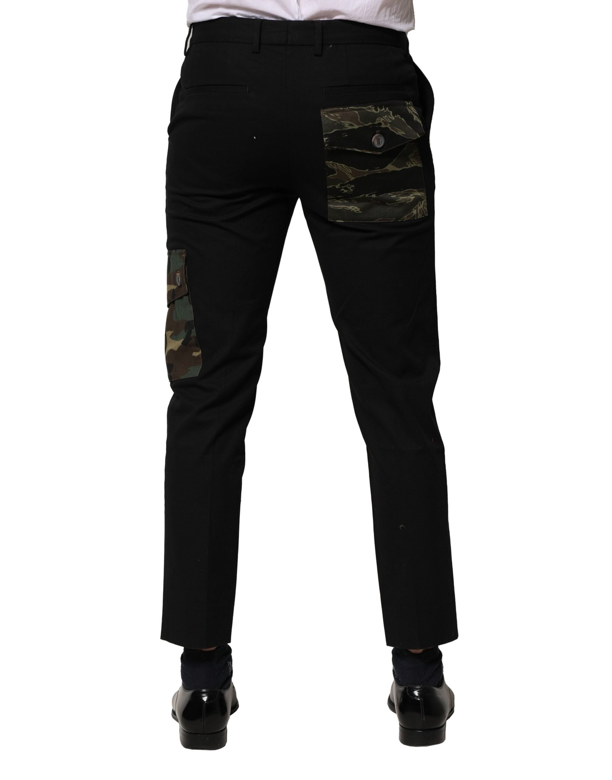 Black Cotton Cargo Dress Men Pants - ventzia