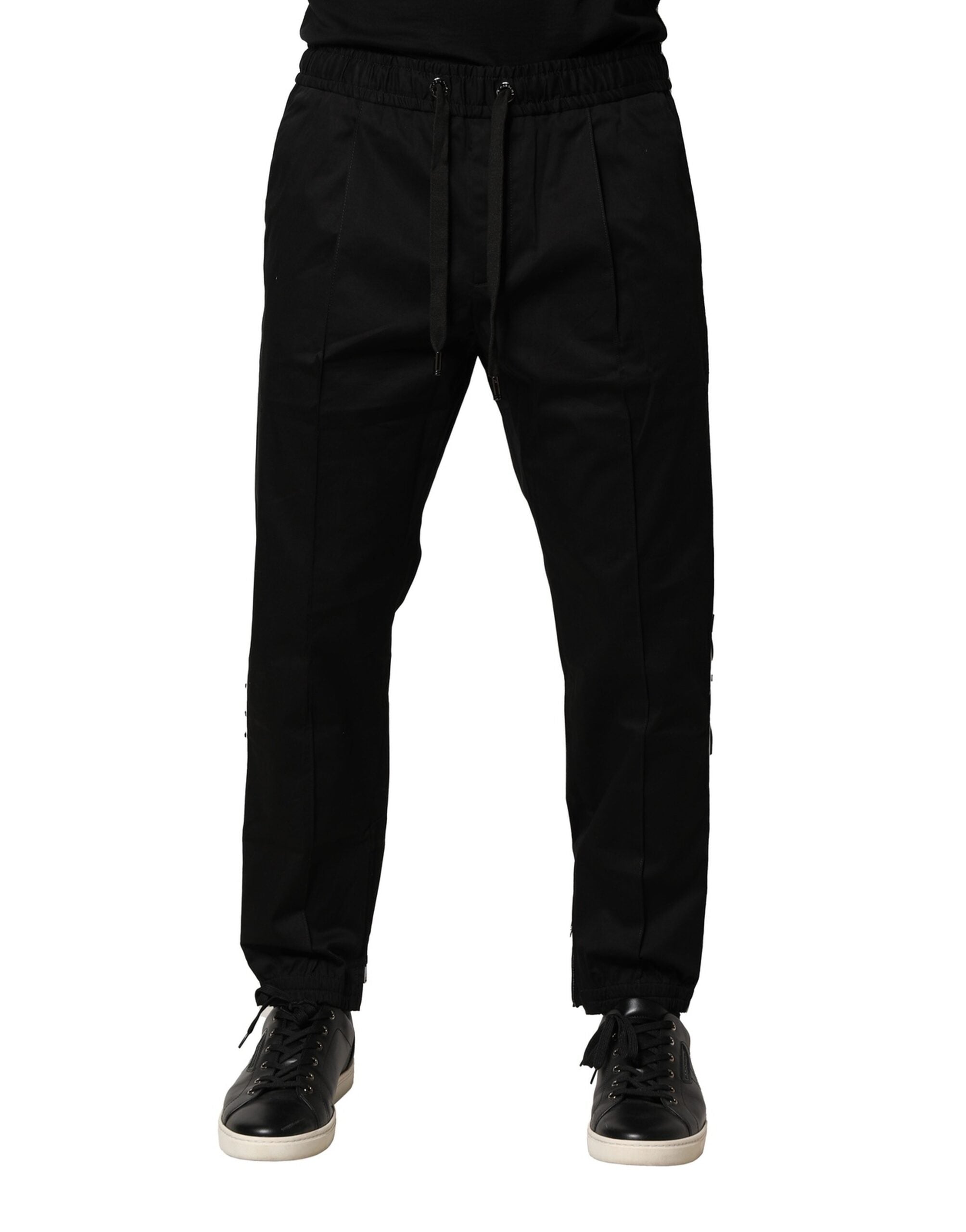 Black Cotton Mid Waist Jogger Pants - ventzia