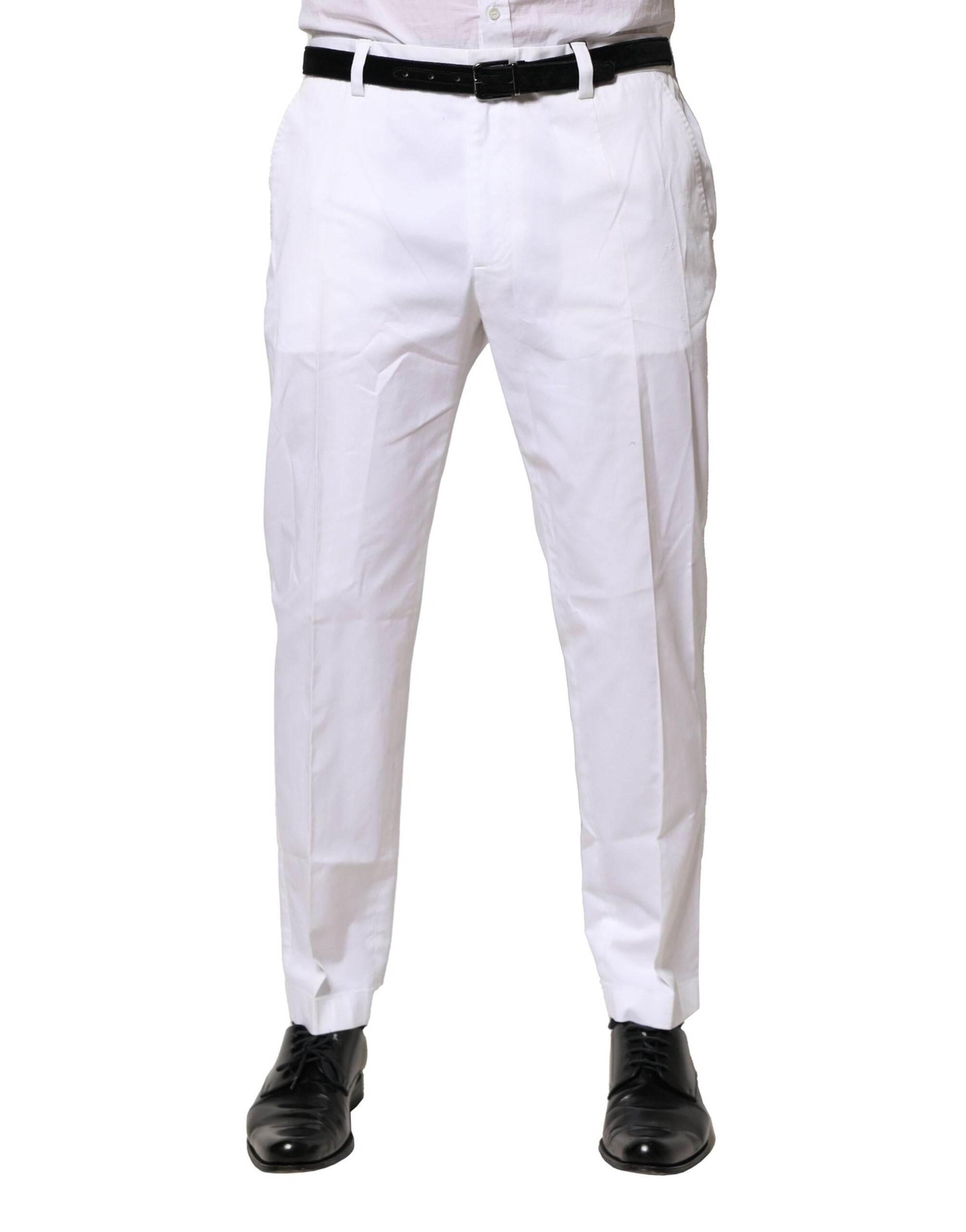 White Cotton Dress Slim Formal Pants - ventzia