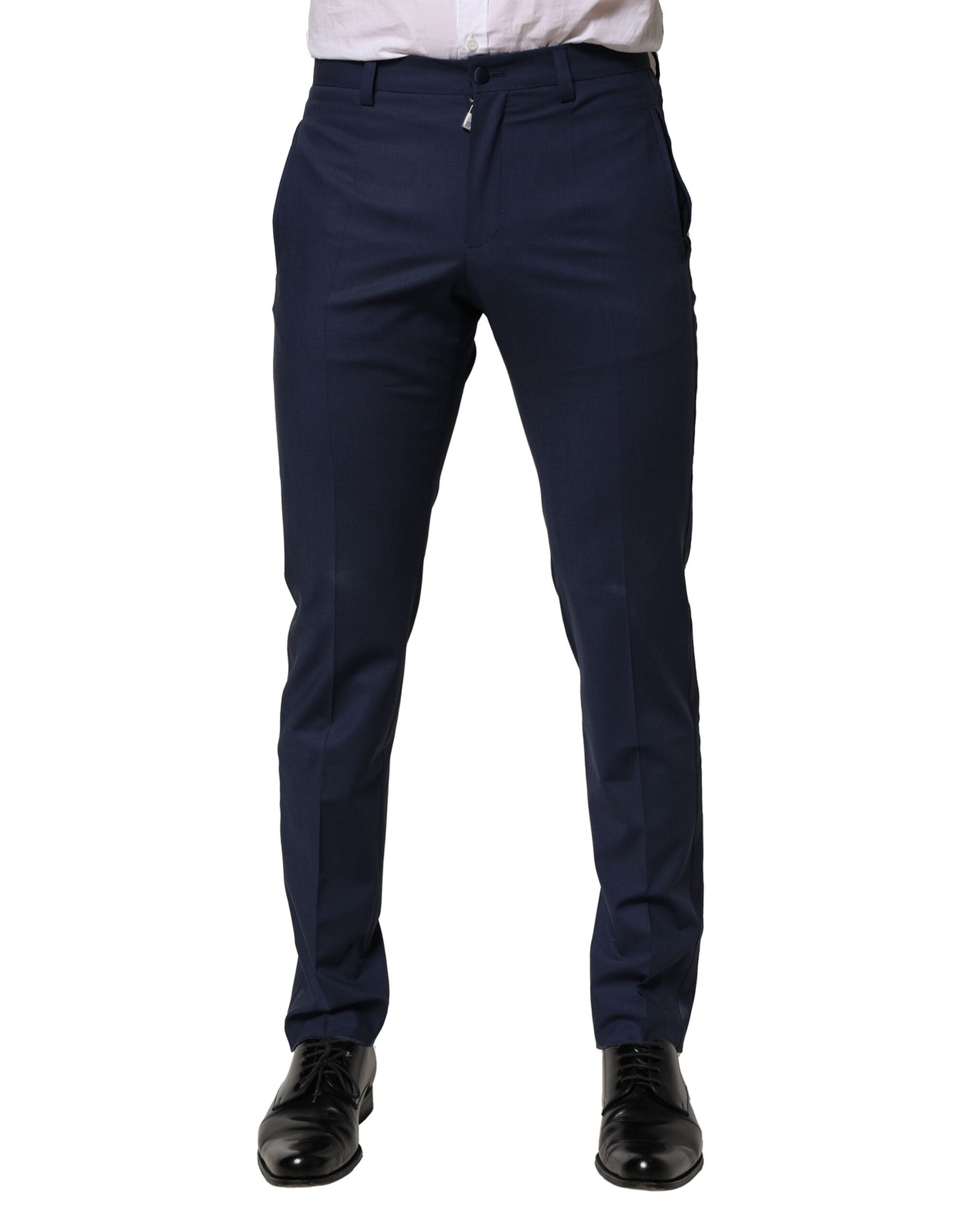 Dark Blue Wool Dress Formal Pants - ventzia