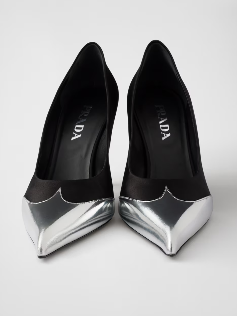 Black Satin And Metallic Silver Leather Pumps - ventzia