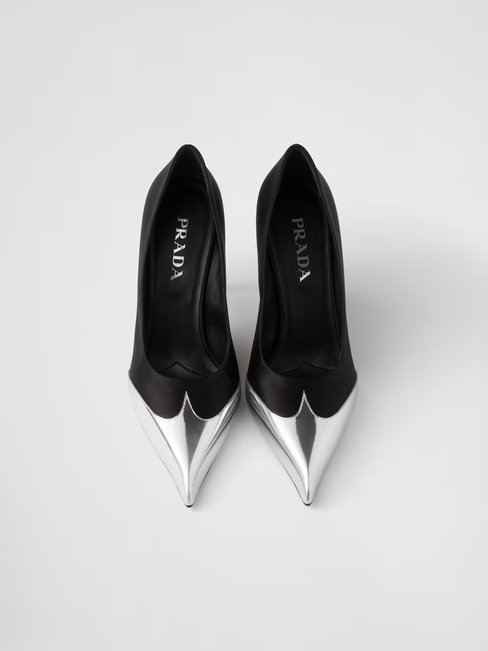 Black Satin And Metallic Silver Leather Pumps - ventzia
