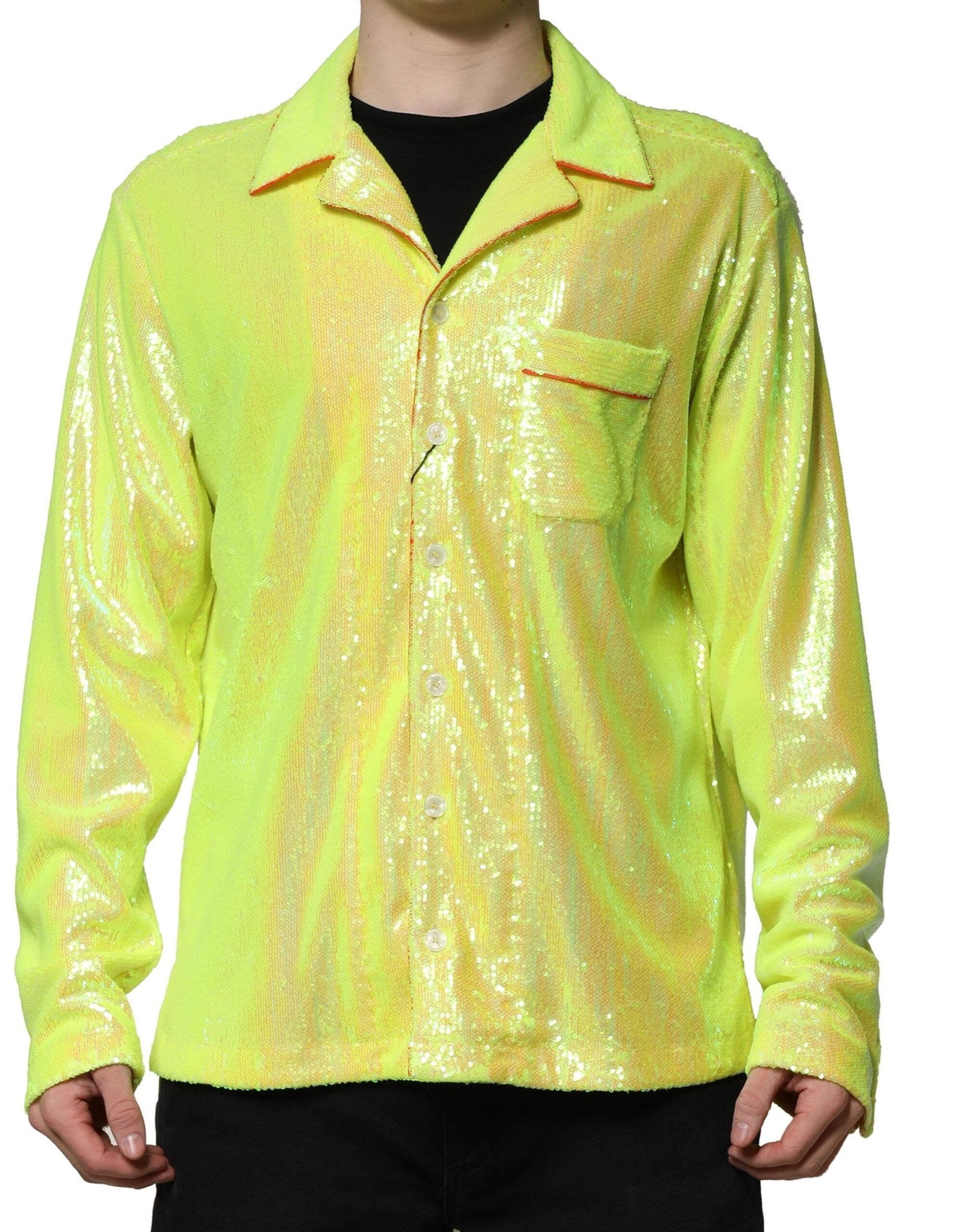 Yellow Sequin Polyester Lounge Casual Shirt - ventzia