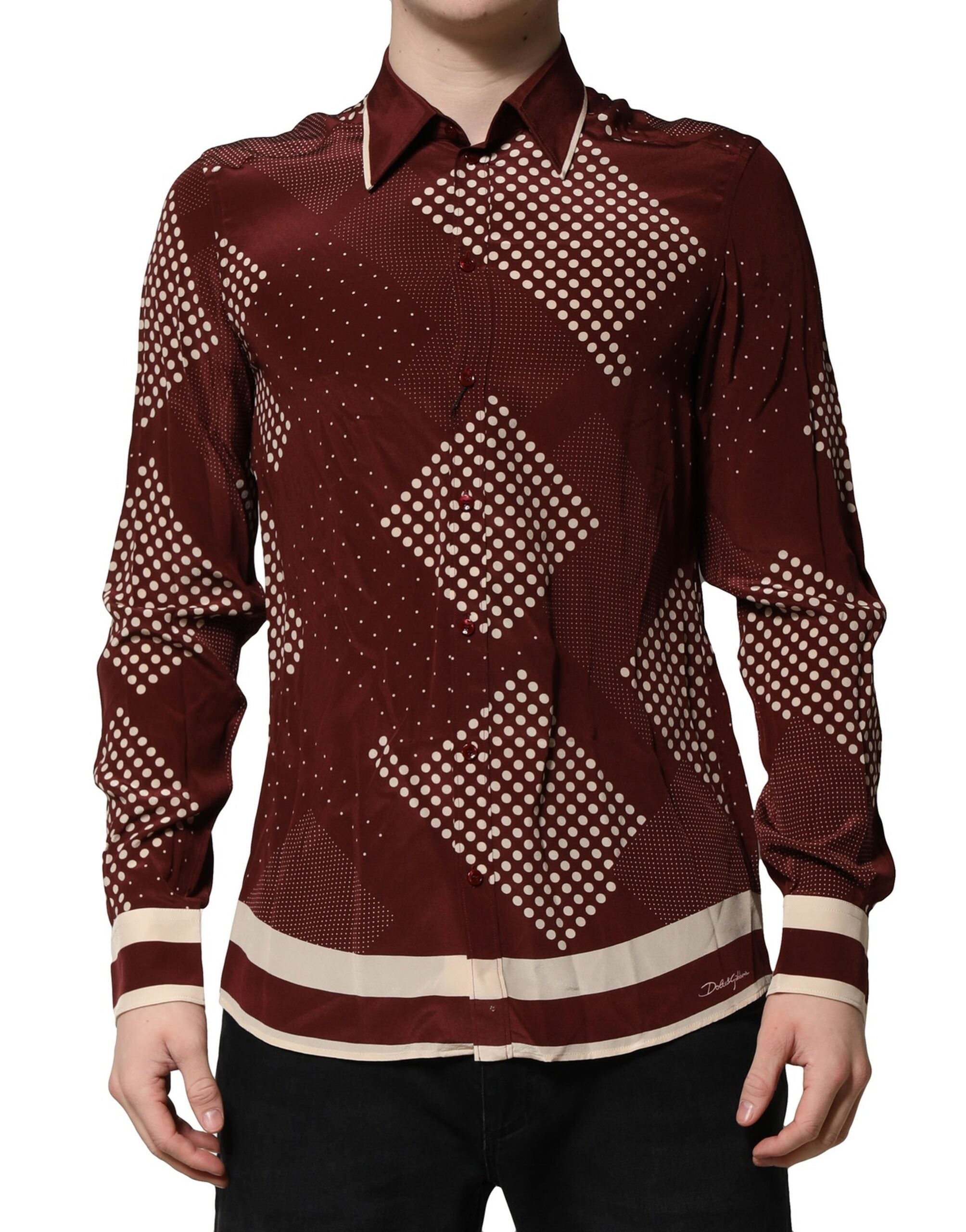 Maroon Dotted Silk Long Sleeve Casual Shirt - ventzia