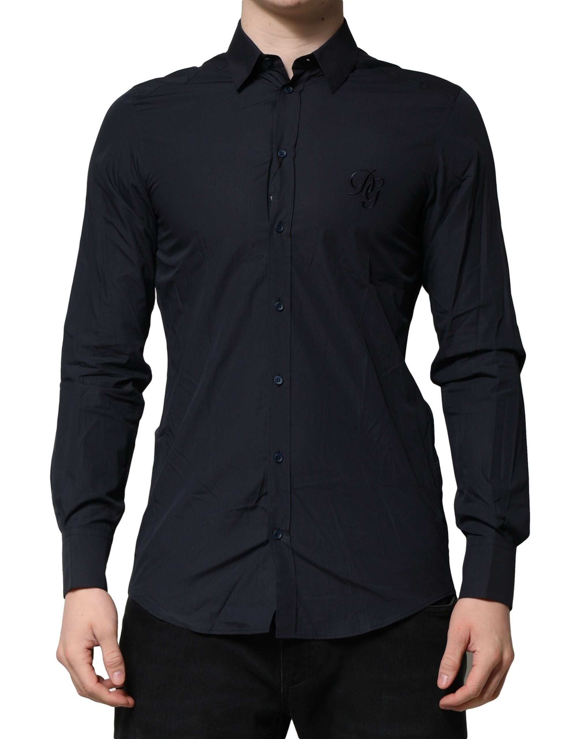 Dark Blue MARTINI Cotton Dress Formal Shirt - ventzia