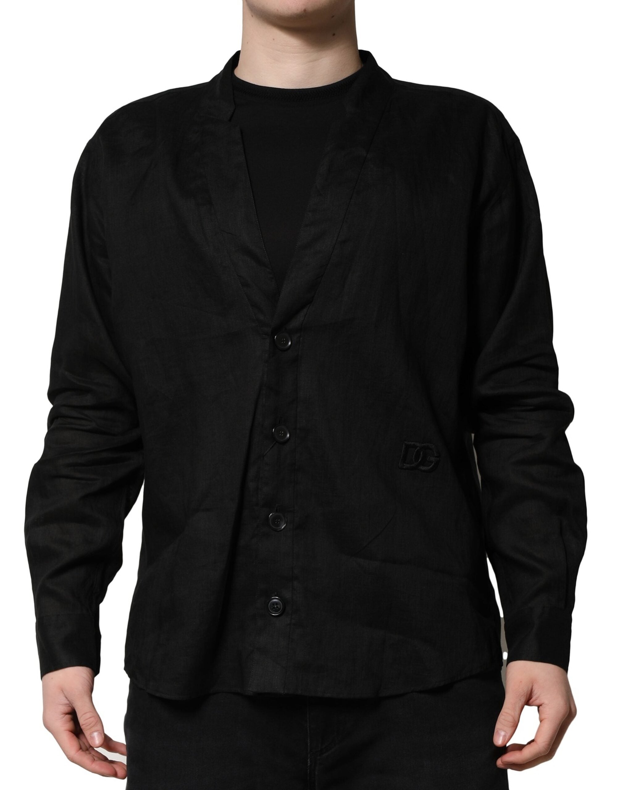 Black Linen Long Sleeves Men Casual Shirt - ventzia