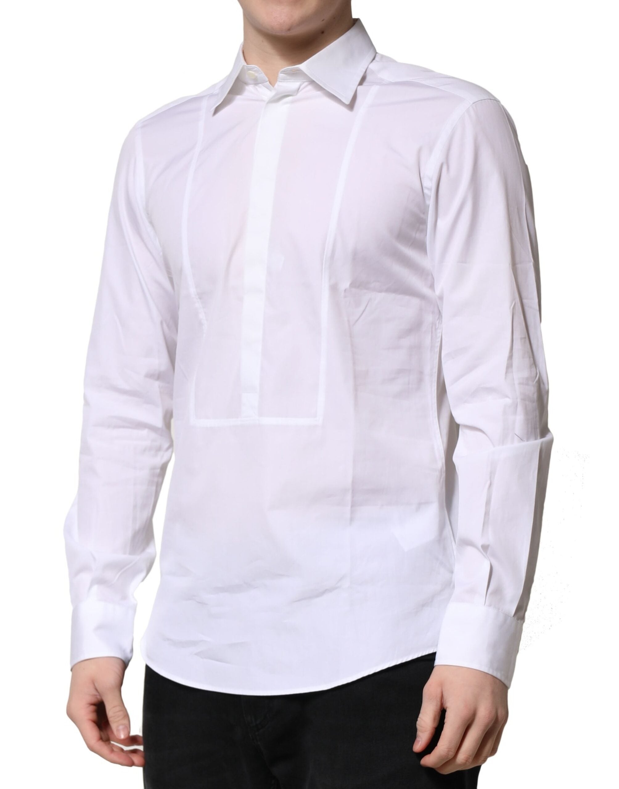 White Poplin Cotton Formal Men Dress Shirt - ventzia