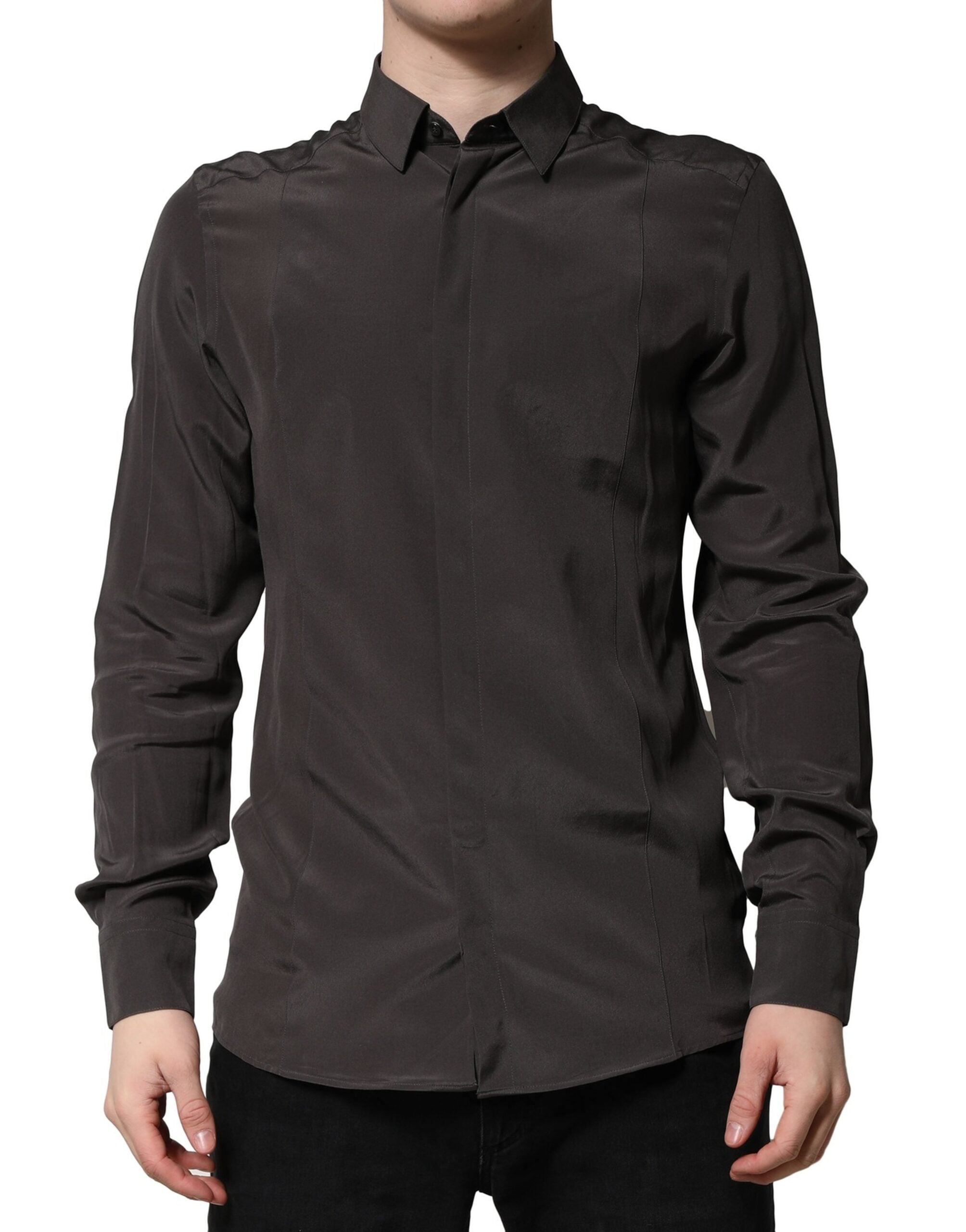 Dark Brown Silk GOLD Men Dress Formal Shirt - ventzia