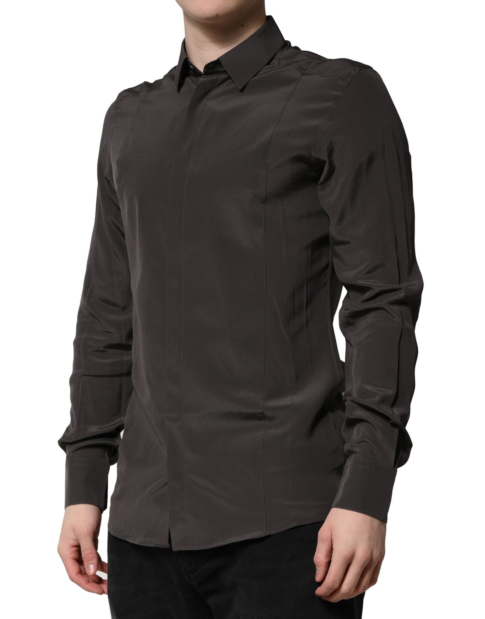 Dark Brown Silk GOLD Men Dress Formal Shirt - ventzia
