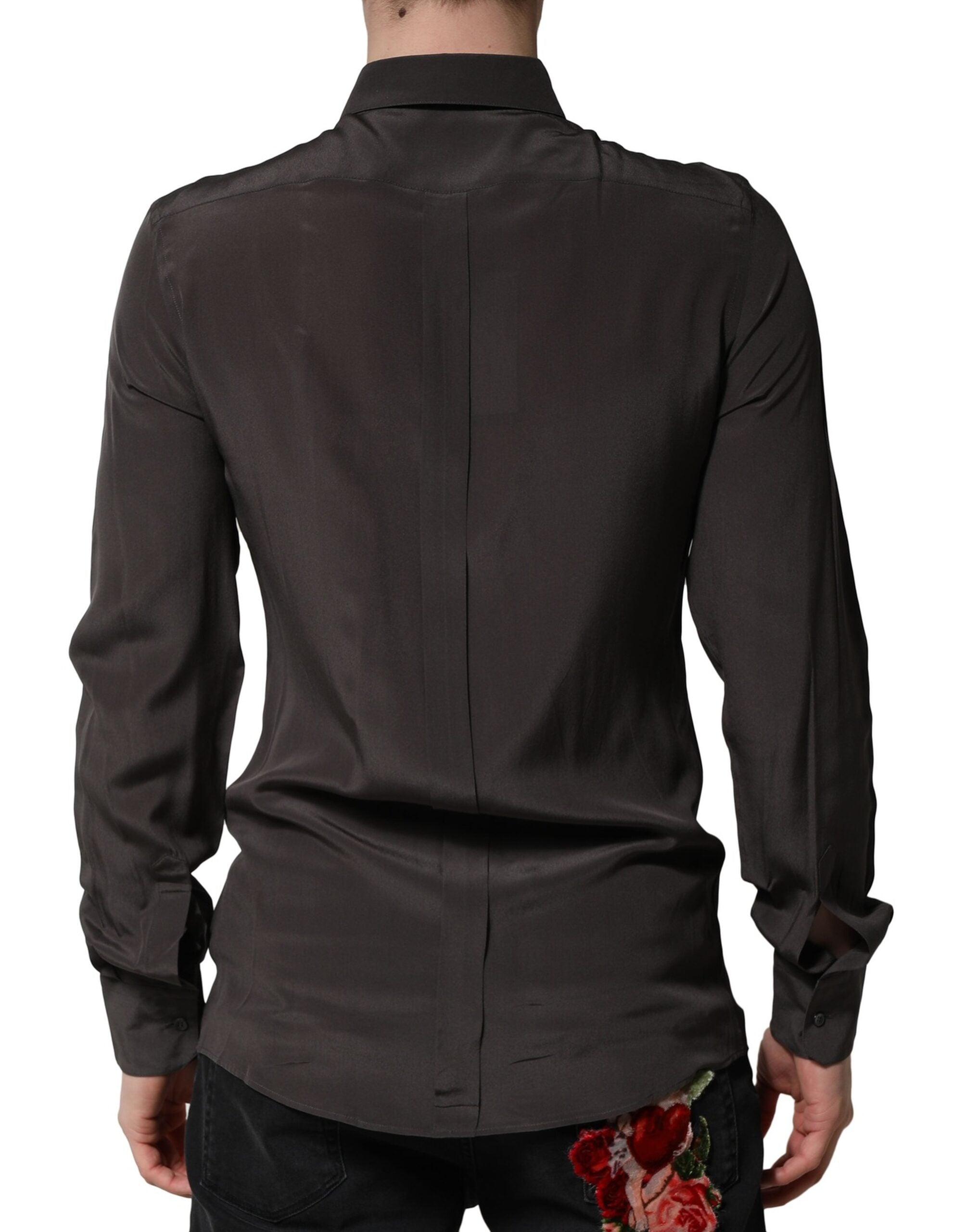 Dark Brown Silk GOLD Men Dress Formal Shirt - ventzia