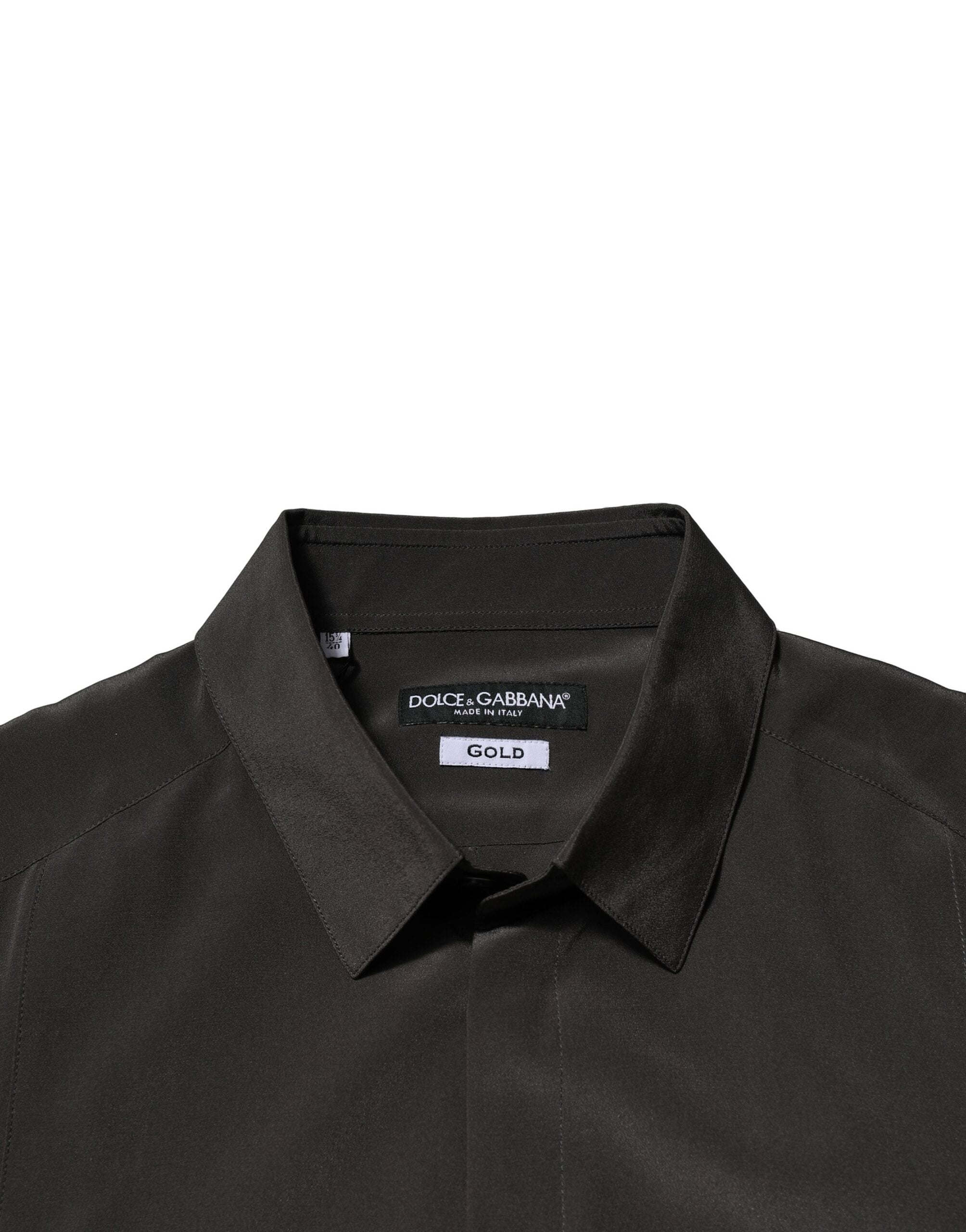 Dark Brown Silk GOLD Men Dress Formal Shirt - ventzia