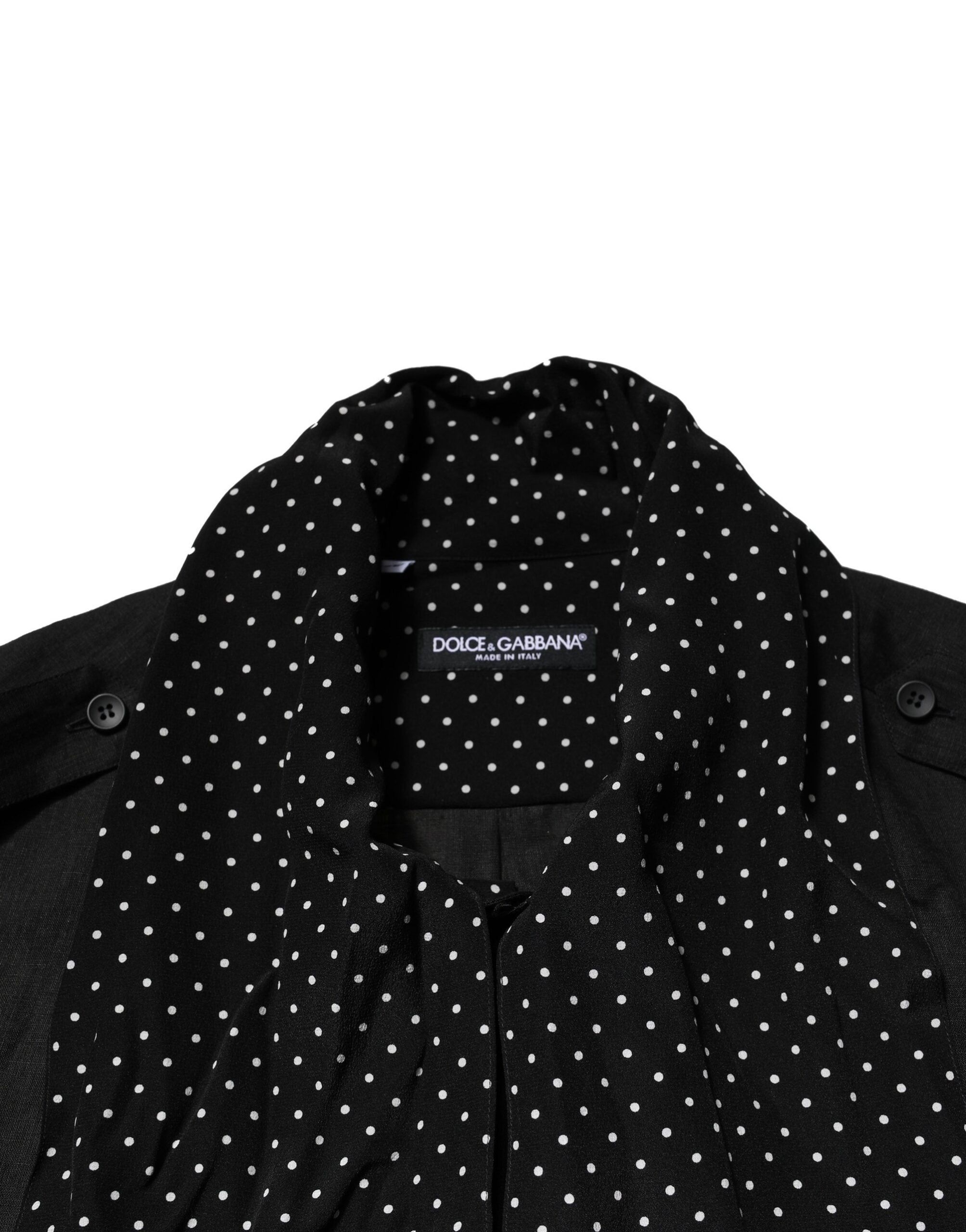 Black Polka Dot Collar Tie Neck Casual Shirt - ventzia