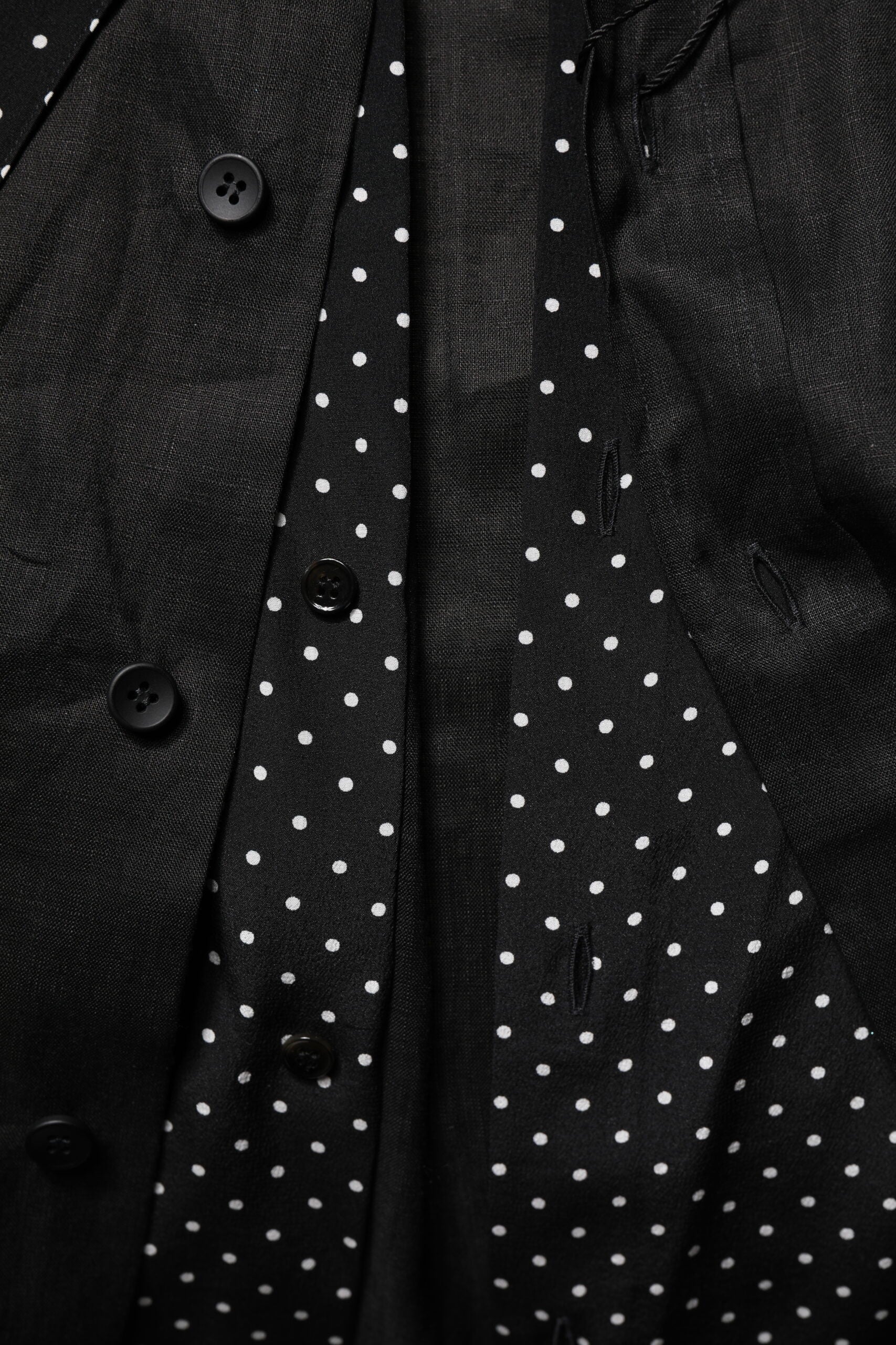 Black Polka Dot Collar Tie Neck Casual Shirt - ventzia