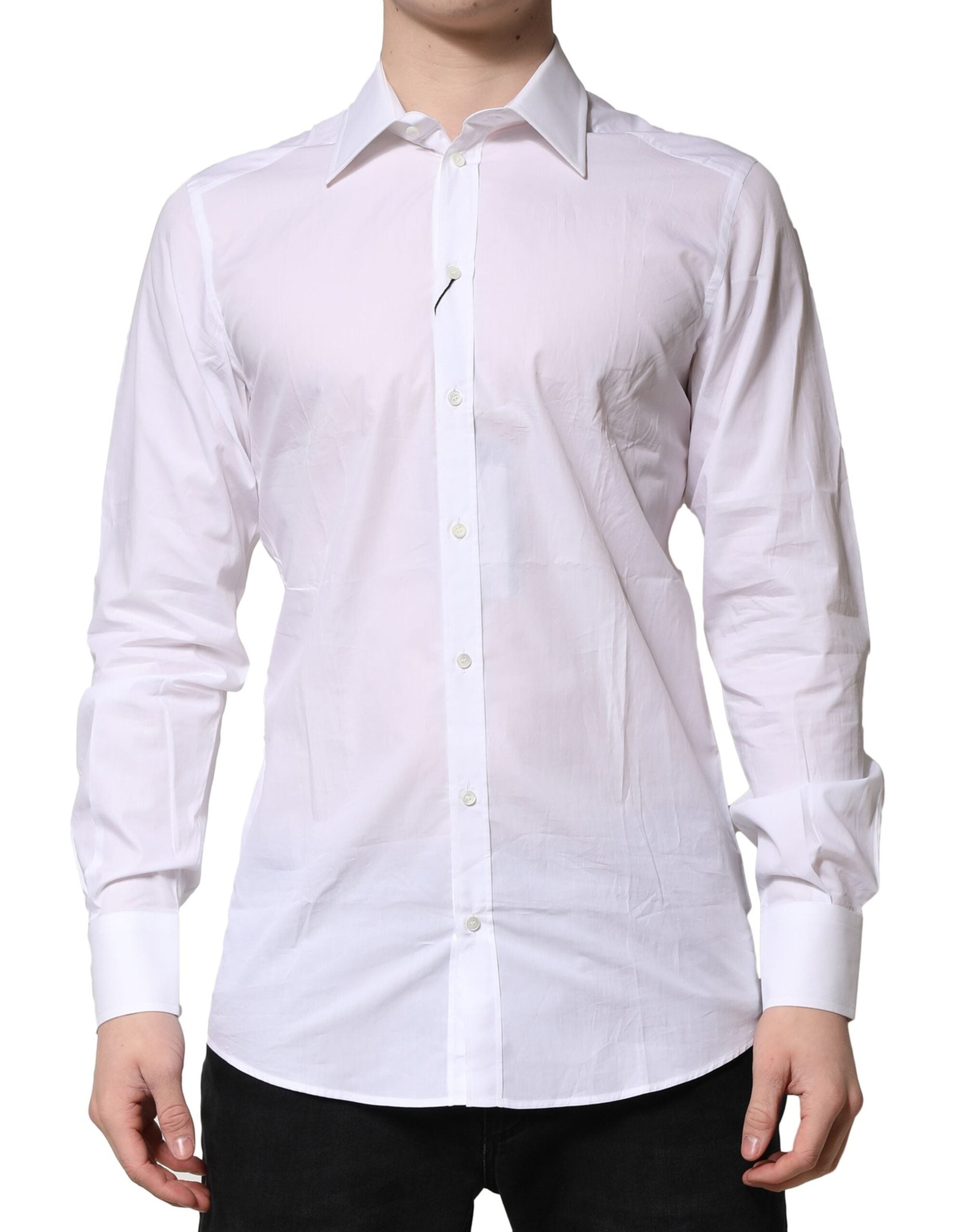 White Cotton Long Sleeves GOLD Formal Shirt - ventzia