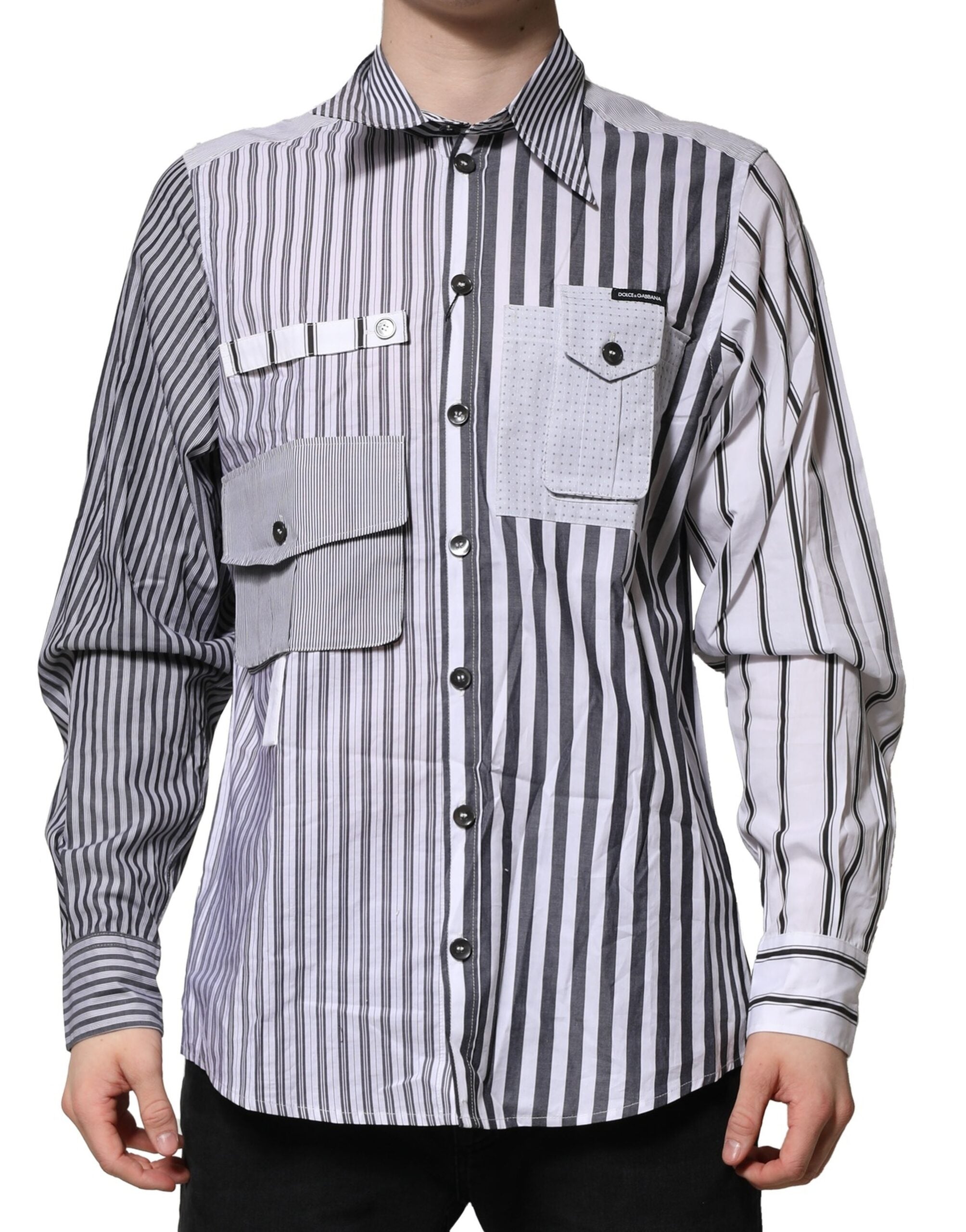 White Gray Striped Cotton Men Casual Shirt - ventzia