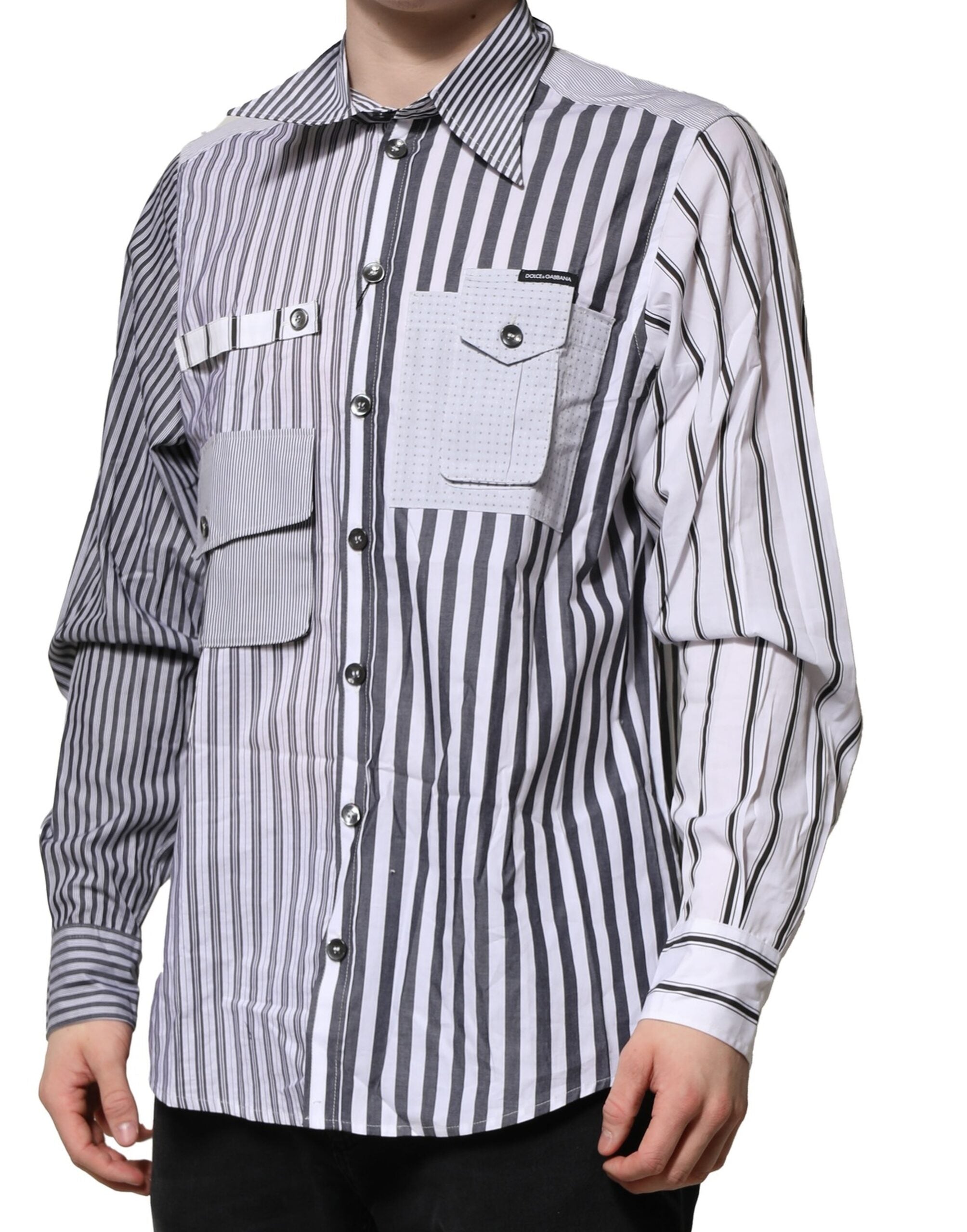 White Gray Striped Cotton Men Casual Shirt - ventzia